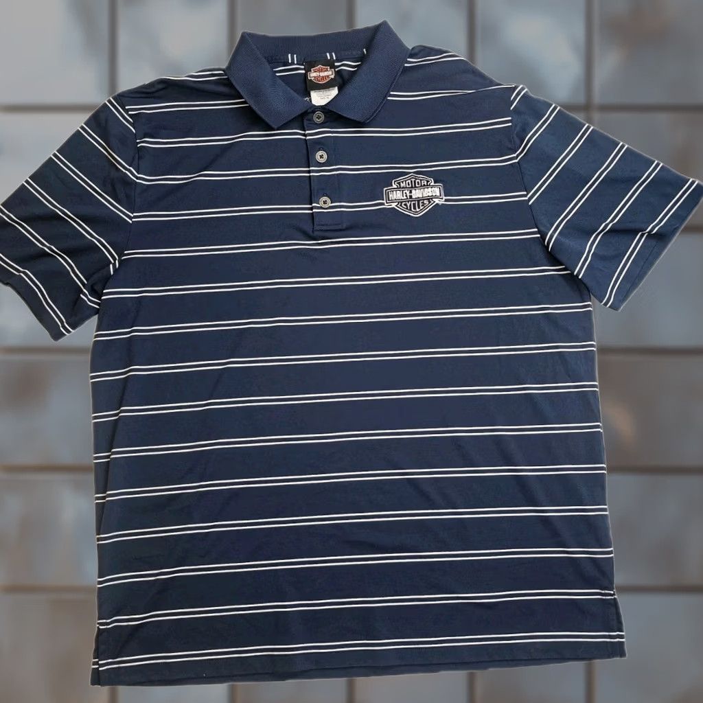 Harley-Davidson Polo Shirt Mens 1XL Blue Button Up Embroidered Logo Biker Motorcycle, Men’s