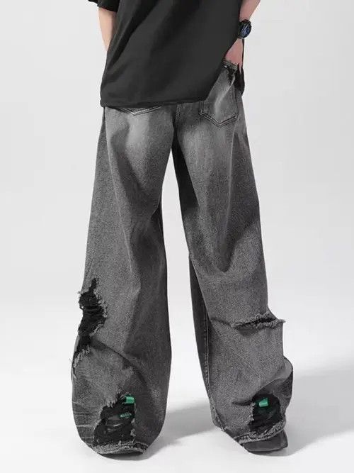 VIBE Retro street design with holes and old washed loose jeans Size US 30 / EU 46 - 3 Thumbnail