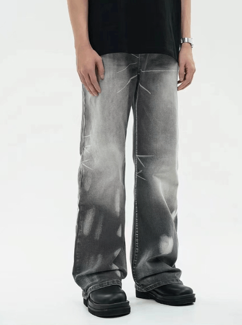 Japanese Brand × Jean Men's American loose flared distressed grey washed jeans Size US 34 / EU 50 - 2 Thumbnail