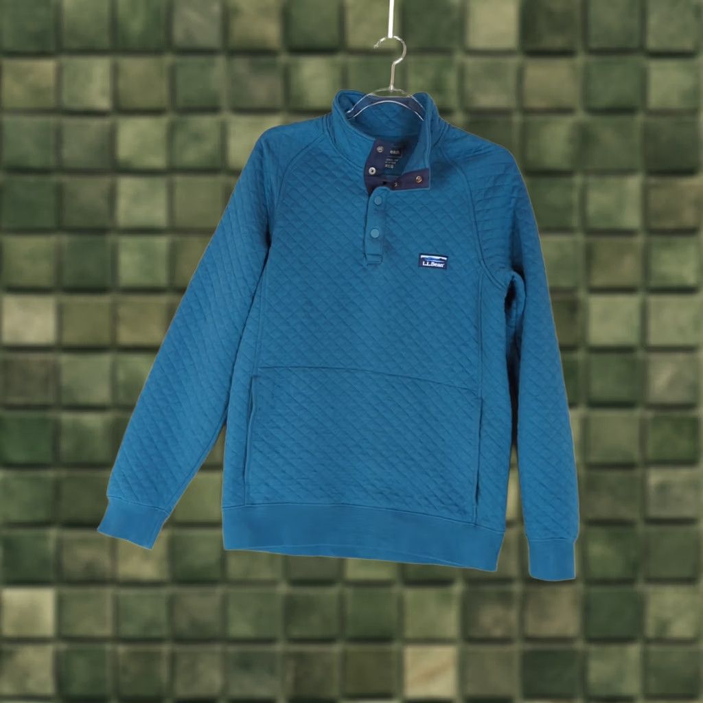 Vintage LL Bean Sweatshirt Men S Teal 1/4 Snap Mock Neck Quilted Diamond Pullover Pocketes Casual Knit Crew Neck Button Snap Dots Size US S / EU 44-46 / 1 - 1 Thumbnail