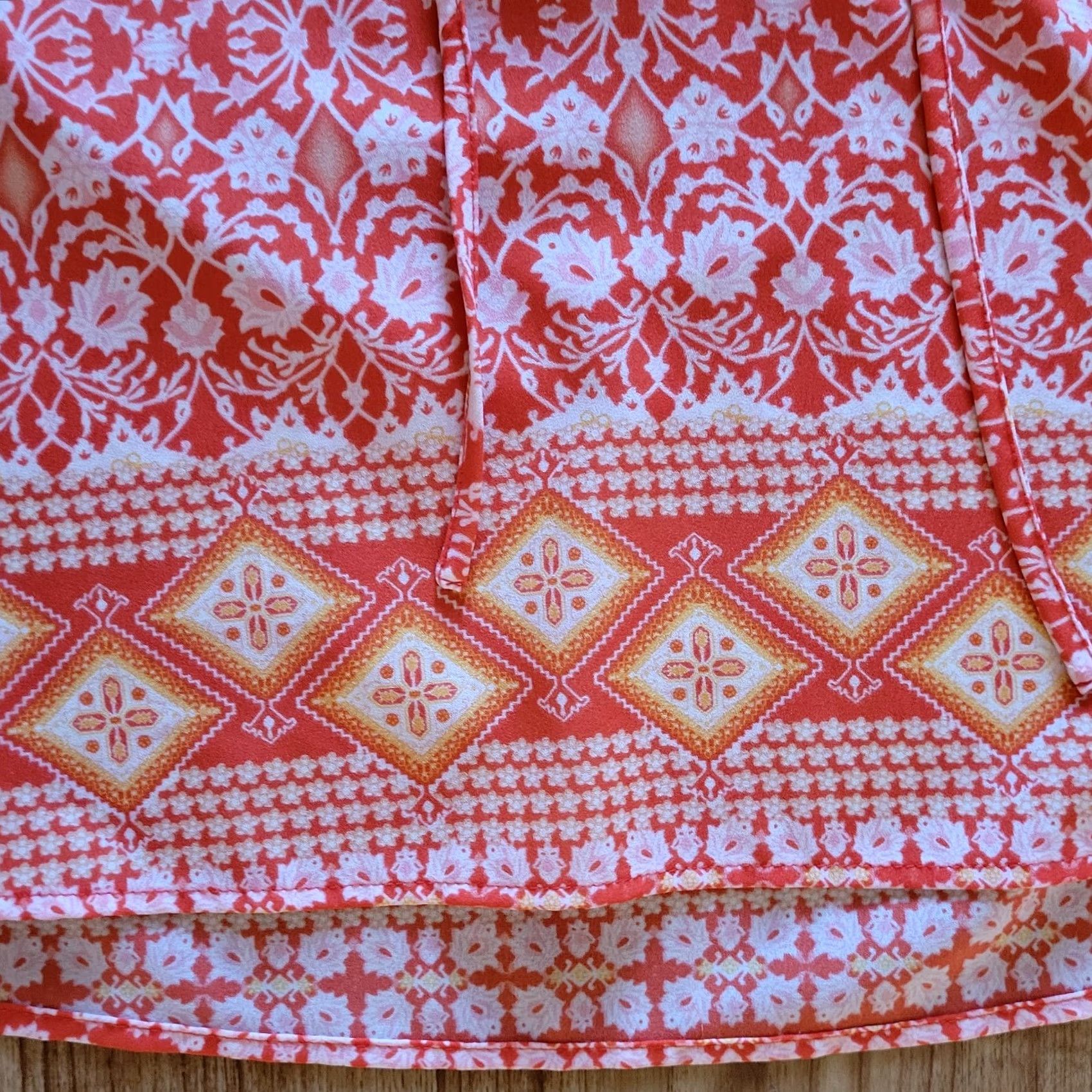 Sanctuary Sanctuary Shirt Womens Large Orange Floral Chiffon V-Neck Short Sleeve Blouse Casual Size L / US 10 / IT 46 - 6 Thumbnail