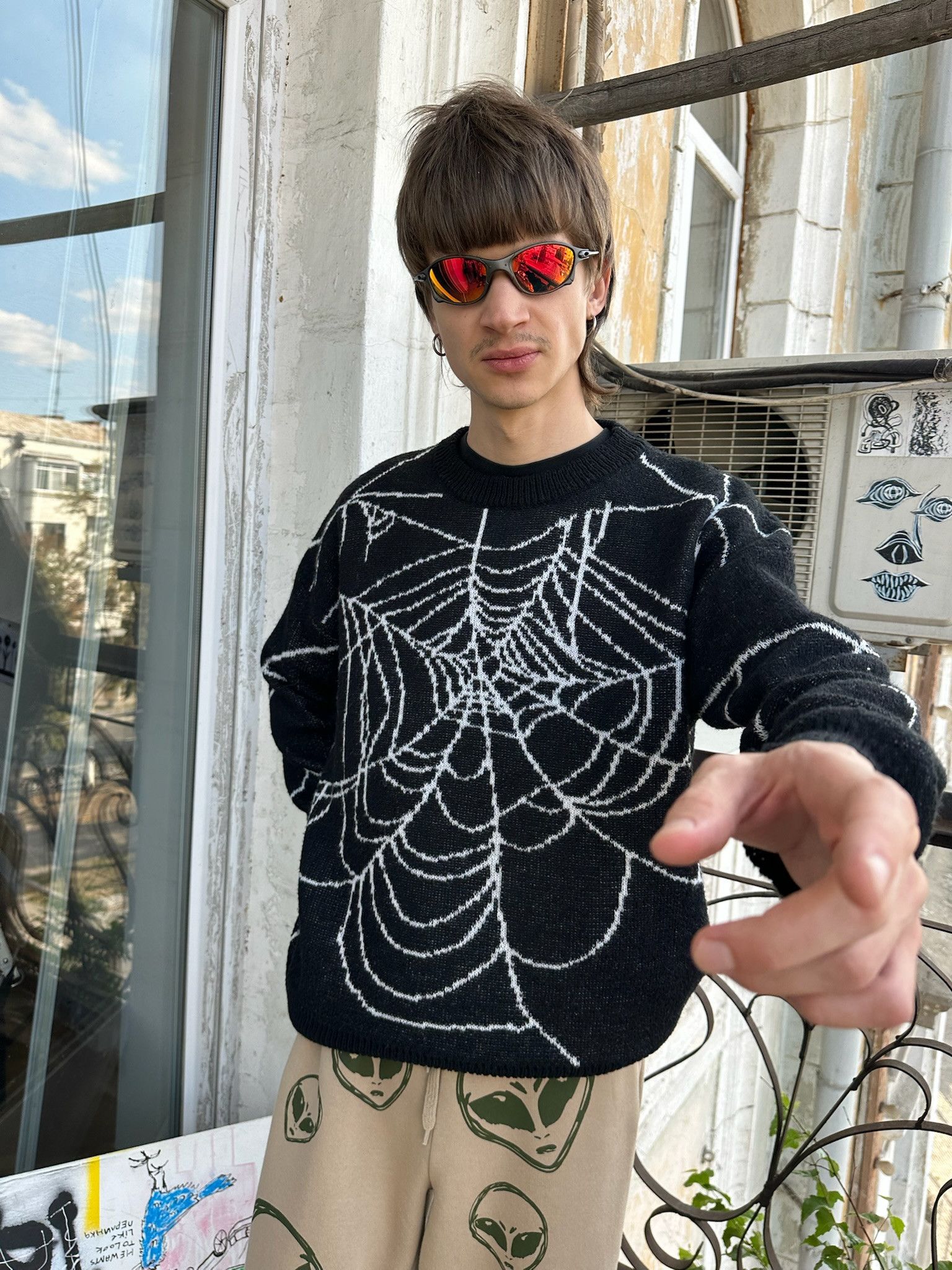 Vintage Spider Web Sweater Pullover y2k Size US L / EU 52-54 / 3 - 4 Thumbnail