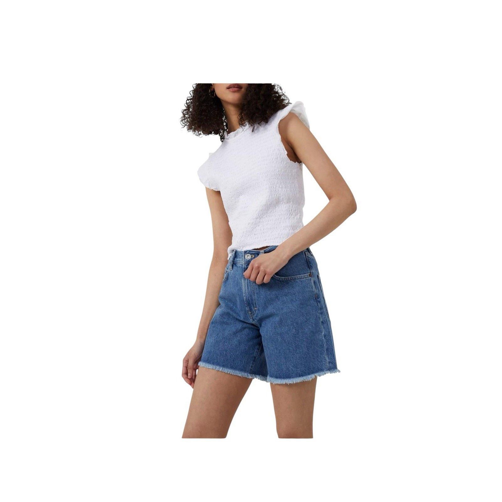 French Connection French Connection Women's White Smocked Sleeveless Ruffle-T Size S / US 4 / IT 40 - 1 Thumbnail