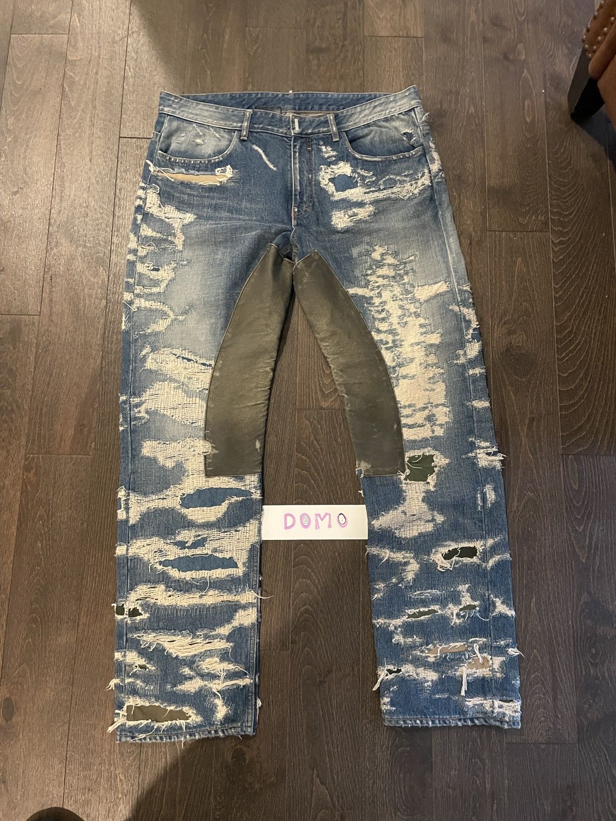 Image of Givenchy By Mmw Destroyed Boro Moleskin Jeans in Blue, Men's (Size 38)