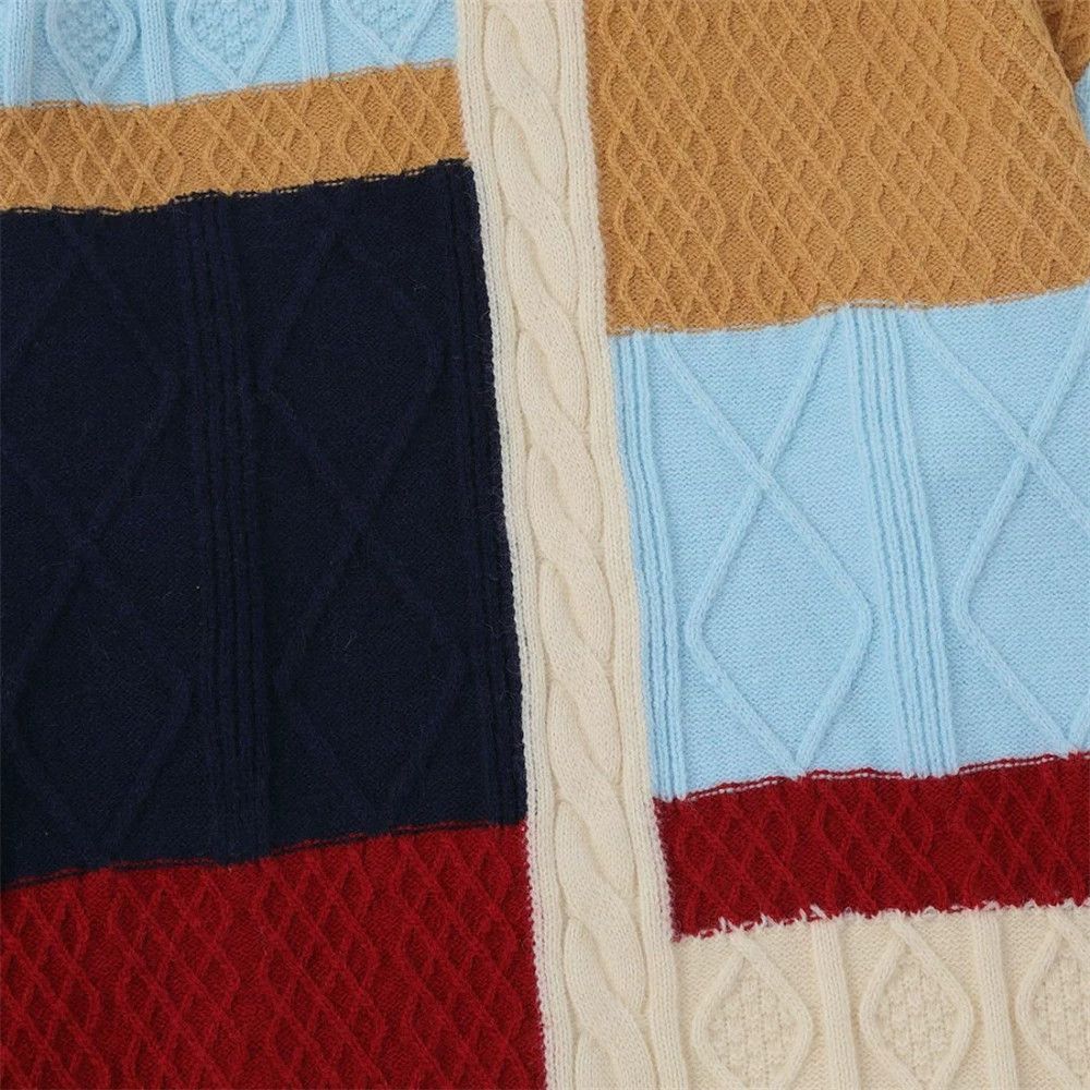 Vintage Men's asymmetrical plaid knitted stitching sweater y2k Size US M / EU 48-50 / 2 - 3 Thumbnail