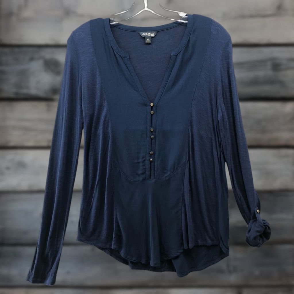 Lucky Brand Lucky Brand Shirt Womens XS Blue Popover Long Sleeve V-Neck Button Blouse Casual Lightweight Size XS / US 0-2 / IT 36-38 - 1 Thumbnail