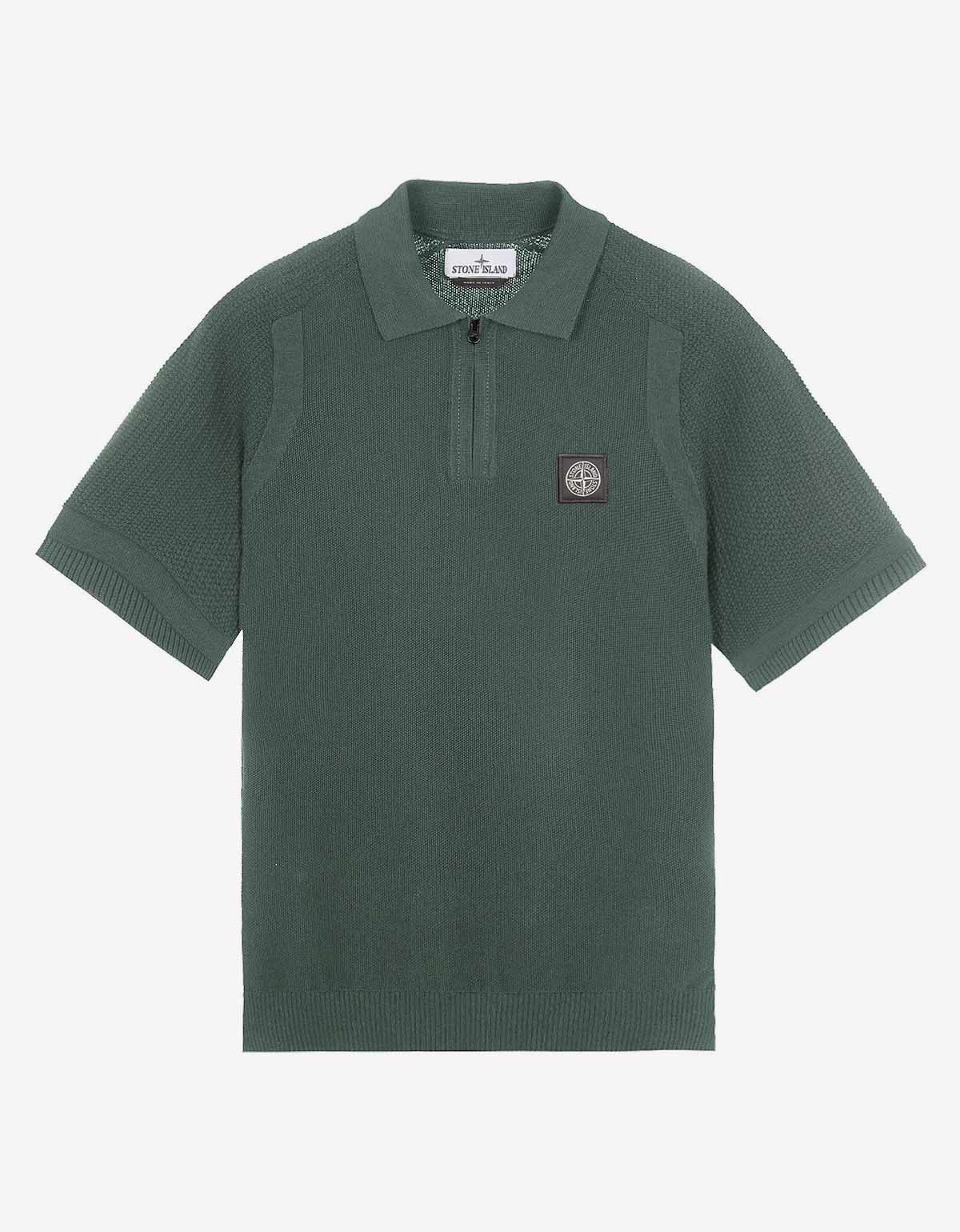 image of Stone Island Green Compass Logo Knitted Polo T-Shirt, Men's (Size 2XL)