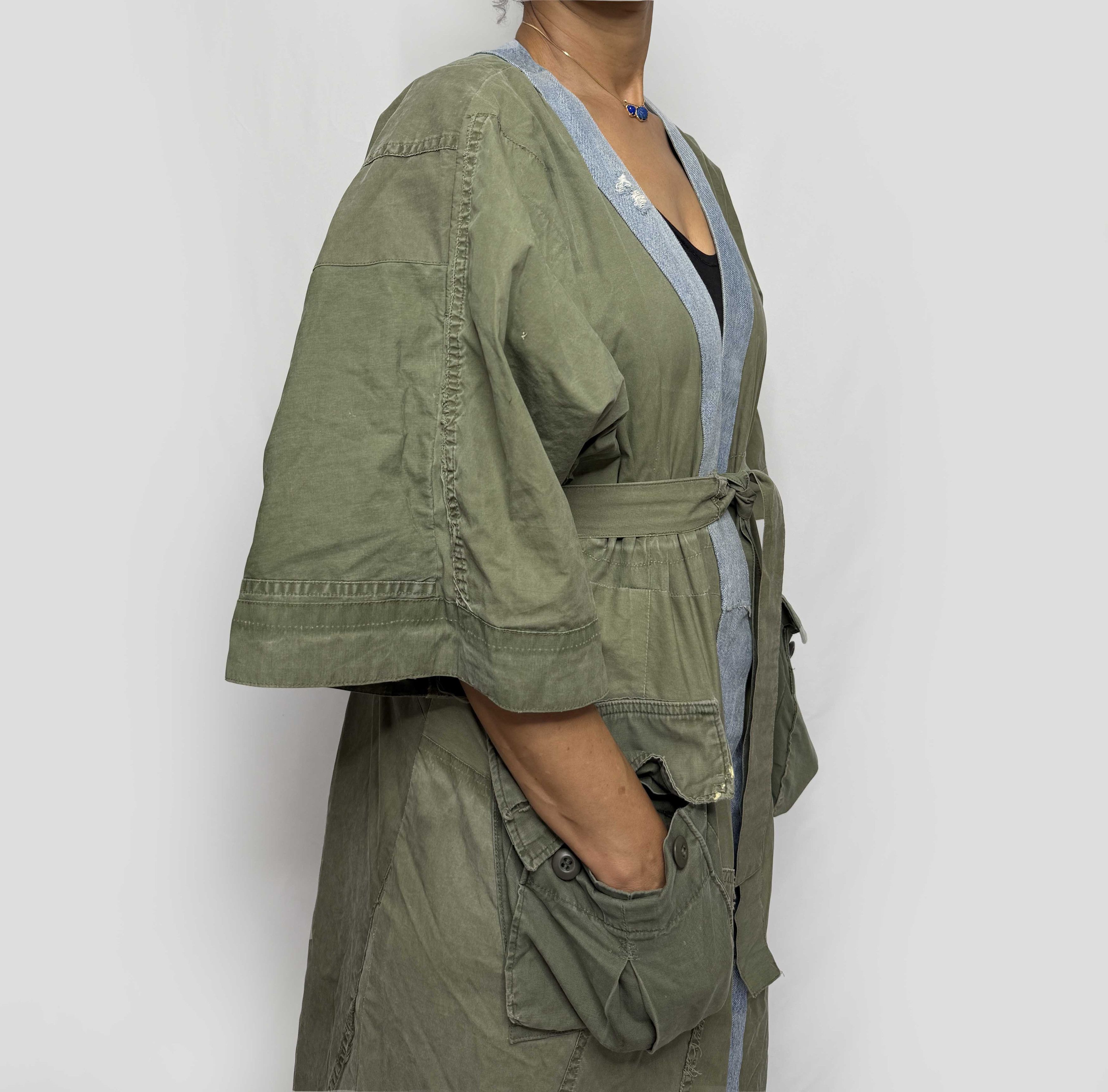 Greg Lauren Green Khaki Trench Coat
