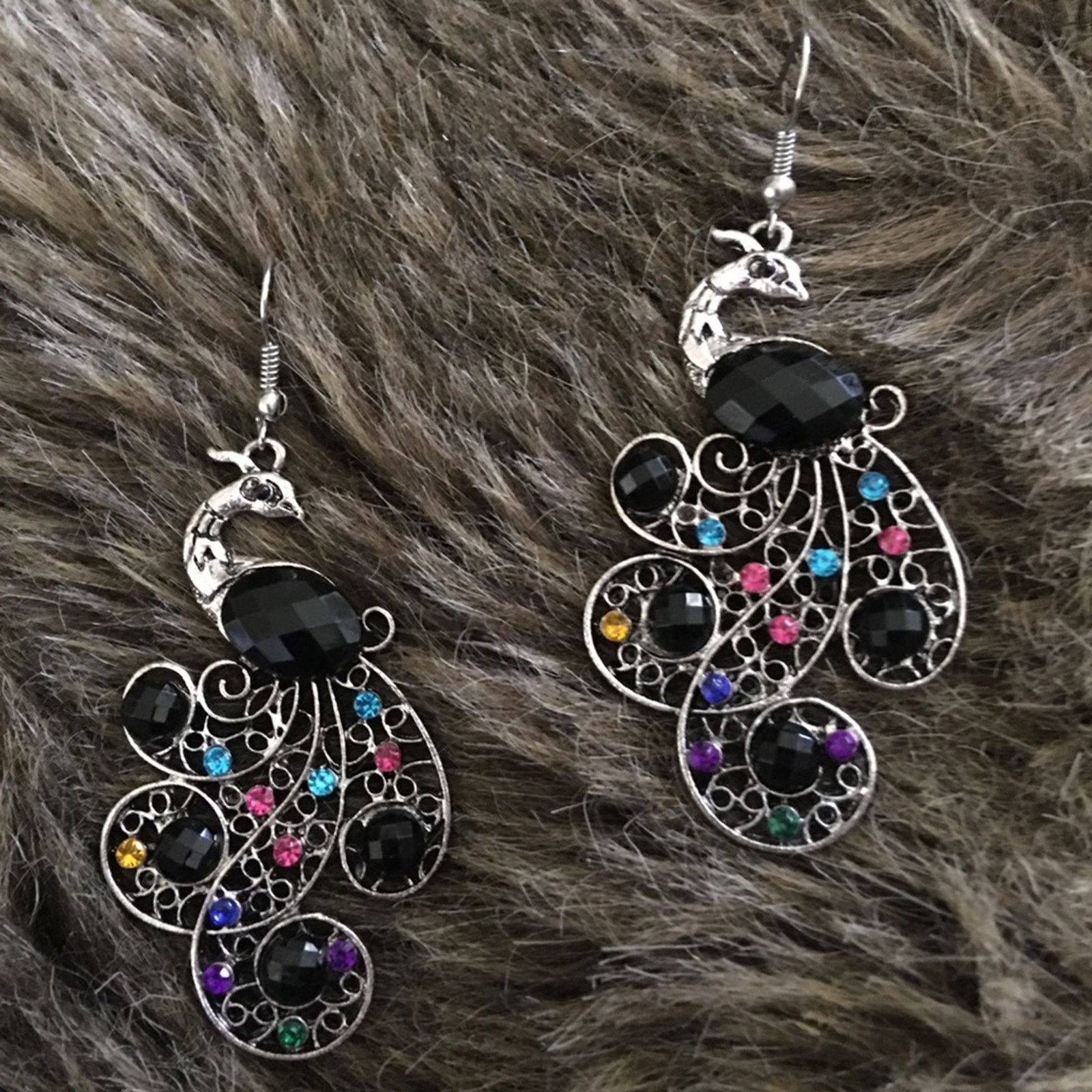 Jewelry Multi tone rhinestone peacock fish hook earrings Size ONE SIZE - 1 Thumbnail