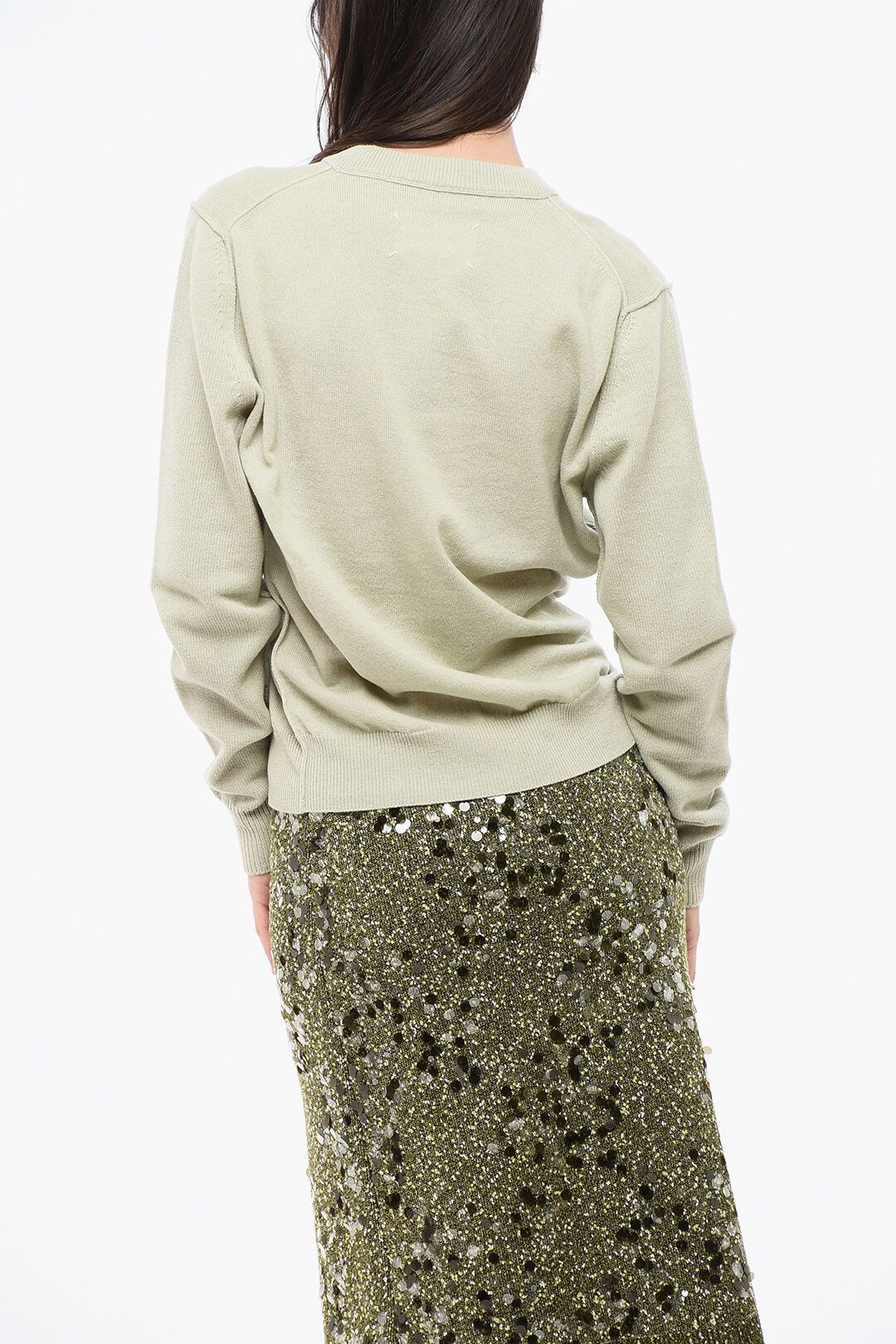 Maison Margiela og1mm0825 Cashmere V-neck Sweater in Light Green Size XS / US 0-2 / IT 36-38 - 2 Thumbnail