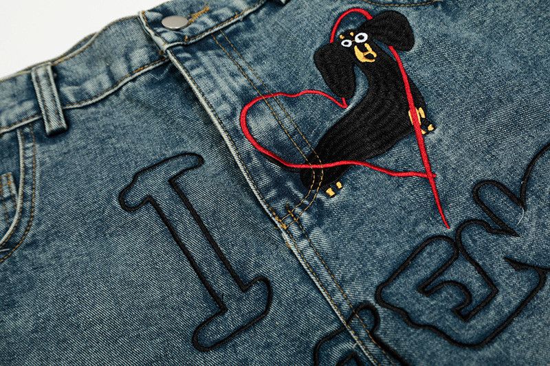 Jean American retro embroidered puppy wash distressed loose jeans Size US 34 / EU 50 - 4 Thumbnail