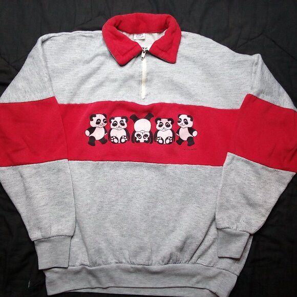Vintage Vintage Panda Bear Stripe 1/4 Zip Sweatshirt Size US XL / EU 56 / 4 - 2 Thumbnail