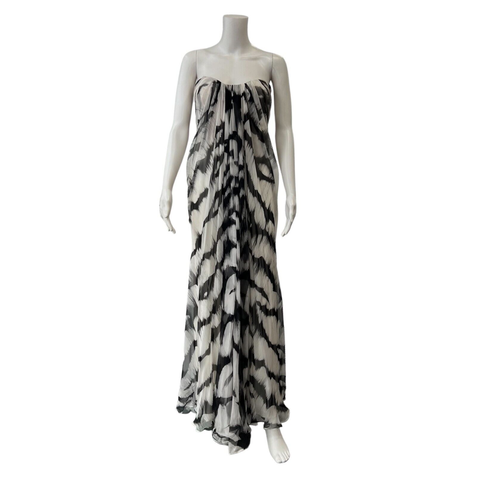Alexander McQueen $6200 Black White Strapless Pleated Silk Long Dress Size S / US 4 / IT 40 - 2 Thumbnail