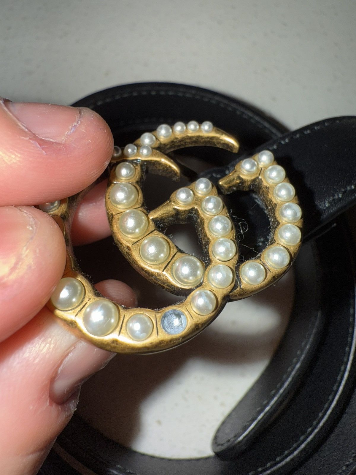 Gucci Gucci Double G Thin Leather Pearl Buckle Belt Size ONE SIZE - 2 Thumbnail