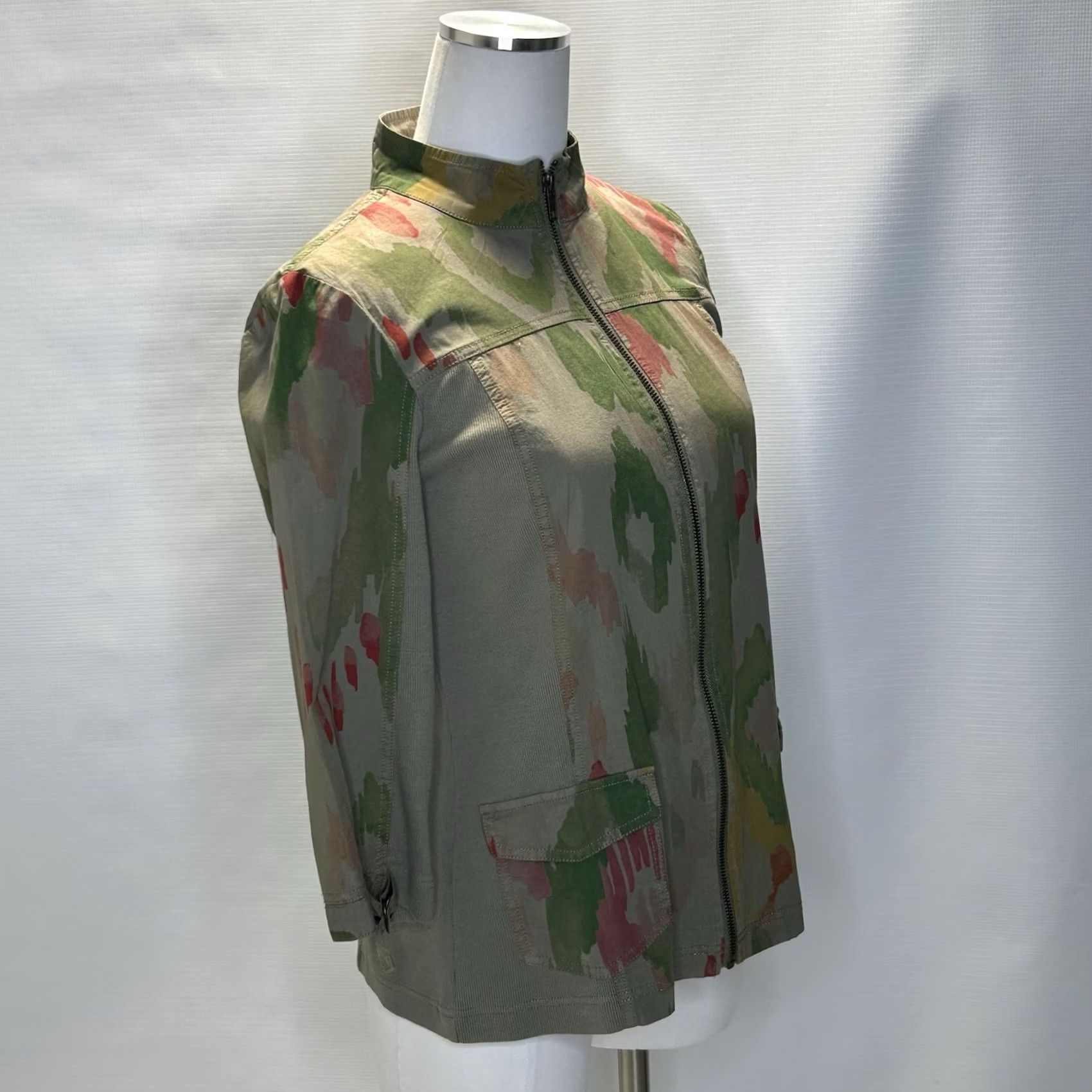 Vintage Chicos Jacket Womens S Small Green Ikat Utility Zip Up 3/4 Sleeve Zipper Front Pockets Bohemian All Seasons Size S / US 4 / IT 40 - 5 Thumbnail