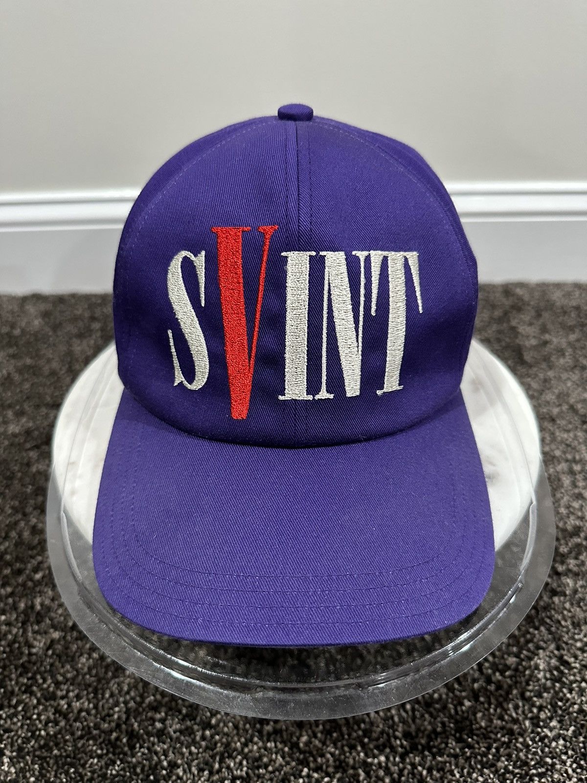 image of Saint Michael x Vlone Logo Purple Snapback Hat, Men's