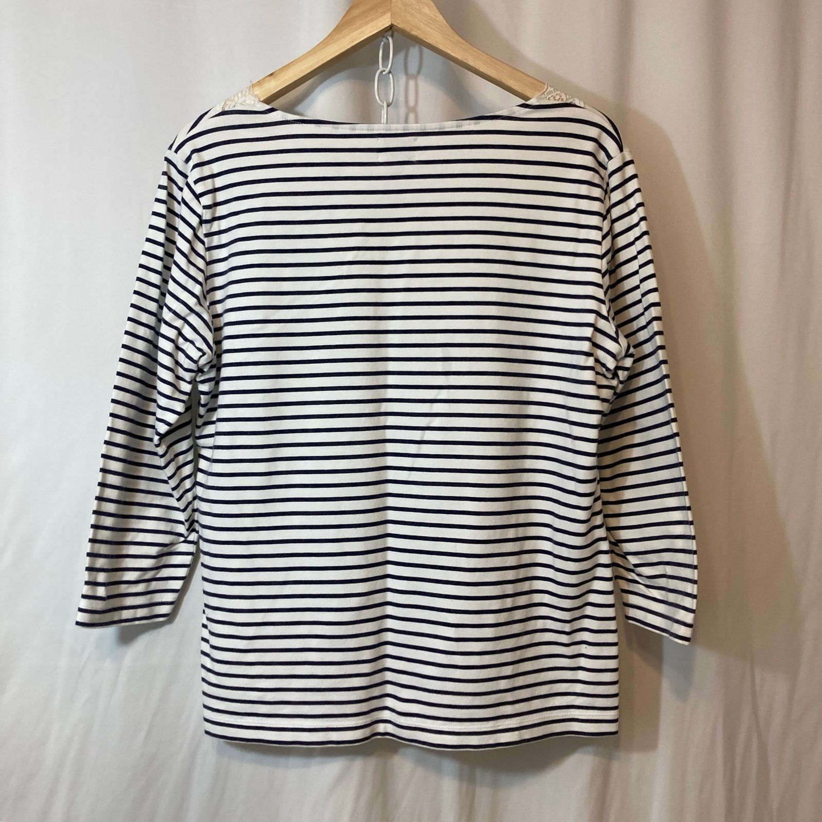 Chicos Chico’s Black and White Striped Lace V-Neck Tee T-Shirt Top Size L / US 10 / IT 46 - 7 Thumbnail
