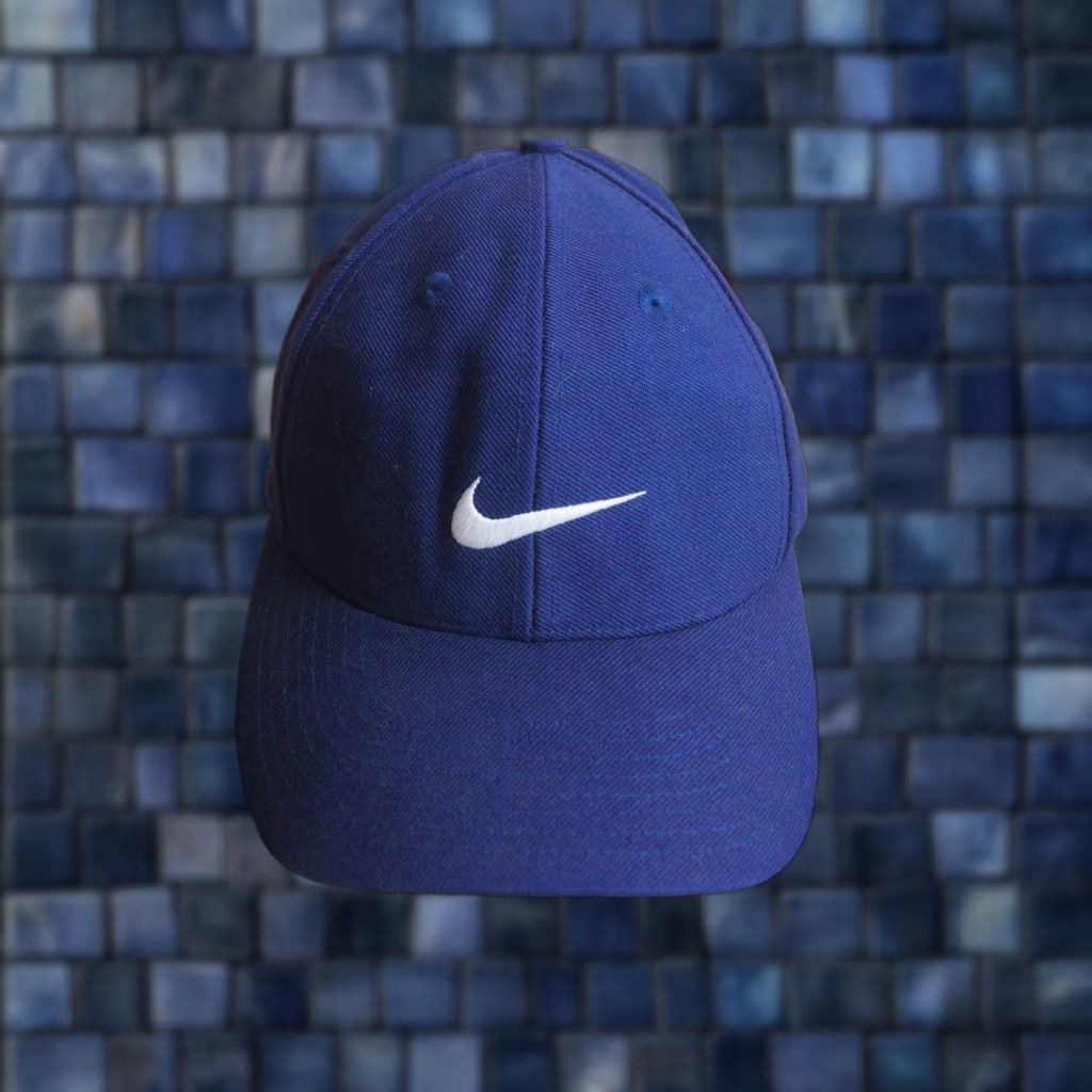Nike VTG Nike Navy Blue Mini Swoosh Check Fitted Baseball Hat 7 1/2 Mens 90s 2000s Pattern: Solid Size ONE SIZE - 1 Thumbnail