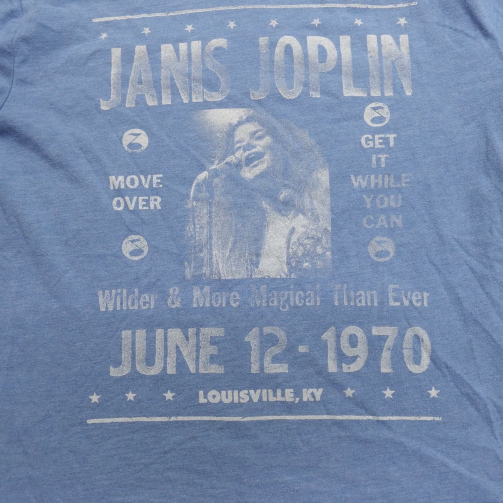 Lucky Brand VINTAGE Janis Joplin Womens Shirt Small Blue Concert Louisville KY 1970 Ladies T-Shirt Crew Neck Short Sleeve M Blue 70s Womens Size M / US 6-8 / IT 42-44 - 2 Thumbnail