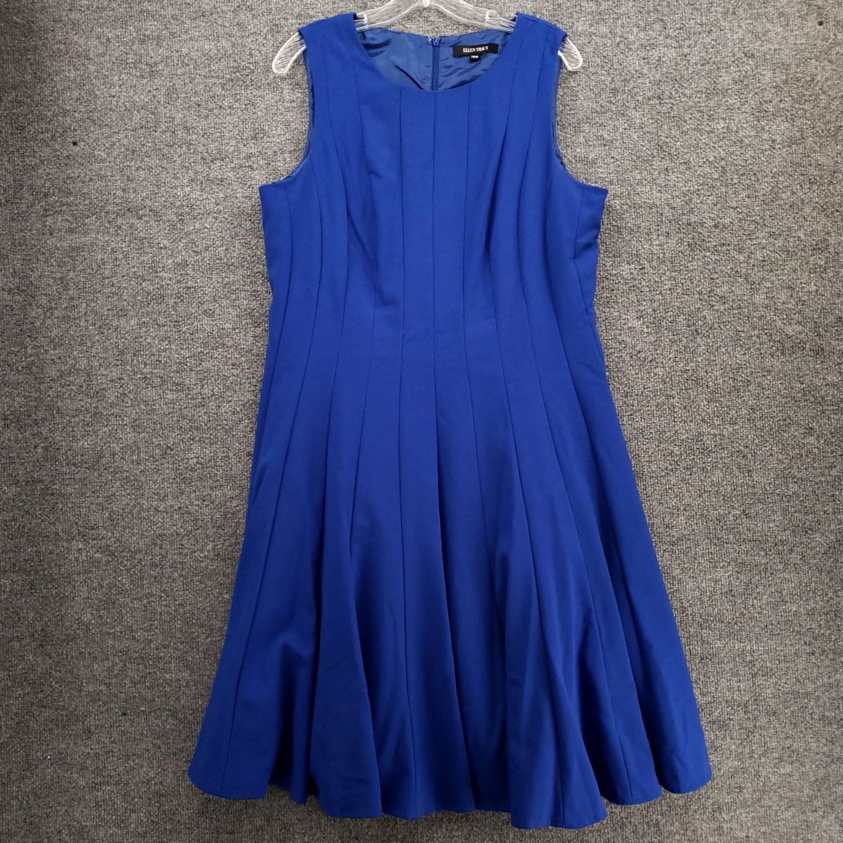 Ellen Tracy Ellen Tracy Dress Womens 14W Plus Blue Fit & Flare Sleeveless Pleated Stretch Knee Length Zipper Cap Sleeve Round Neck Business Casual Party Womens Size XL / US 12-14 / IT 48-50 - 2 Thumbnail