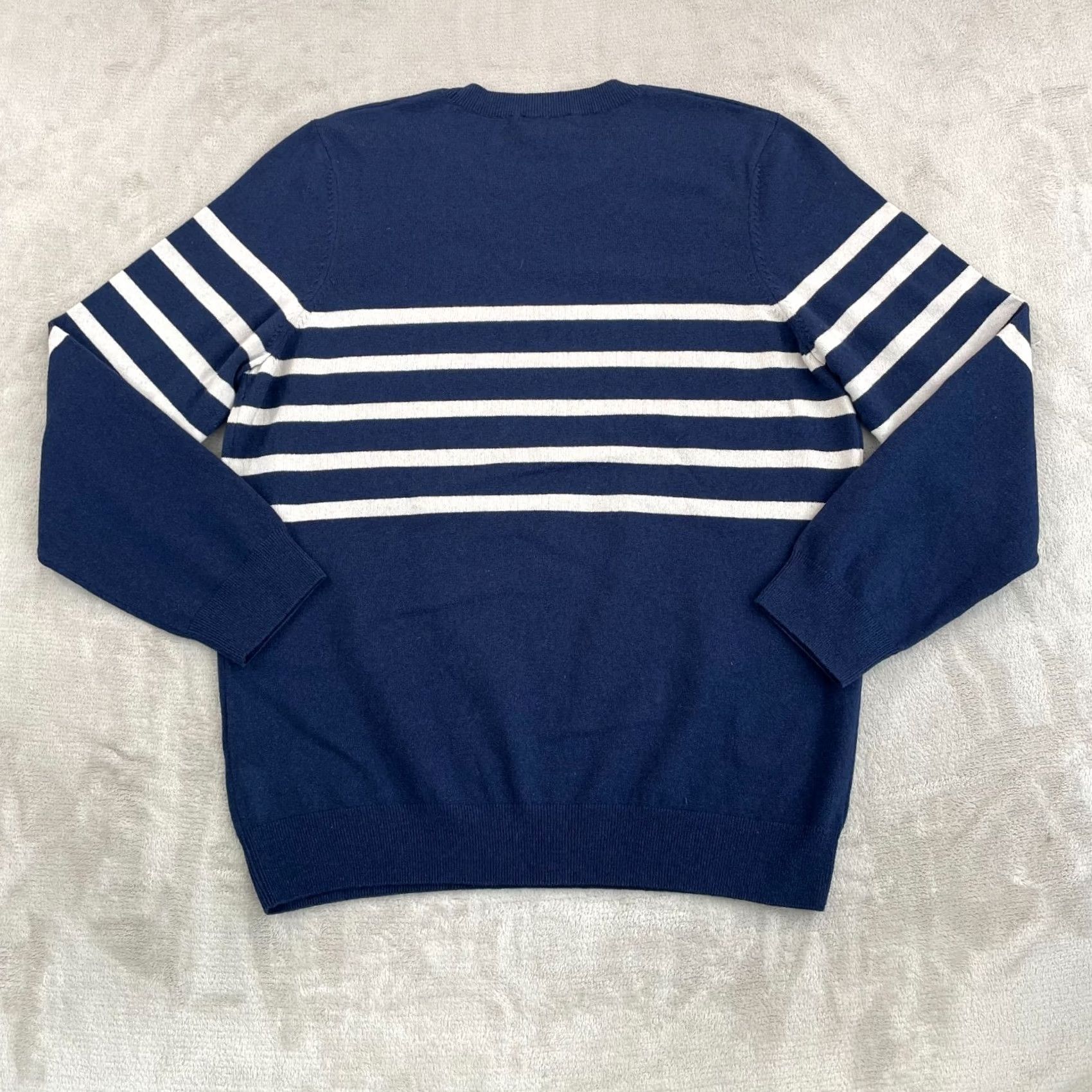 A.P.C. A.P.C. Maceo Stripe Knit Sweater Men 2XL Navy Cashmere Cotton Blend Designer Pullover Crew Neck Long Sleeve Casual Winter Fall Spring Womens? Mens Size US XXL / EU 58 / 5 - 7 Thumbnail
