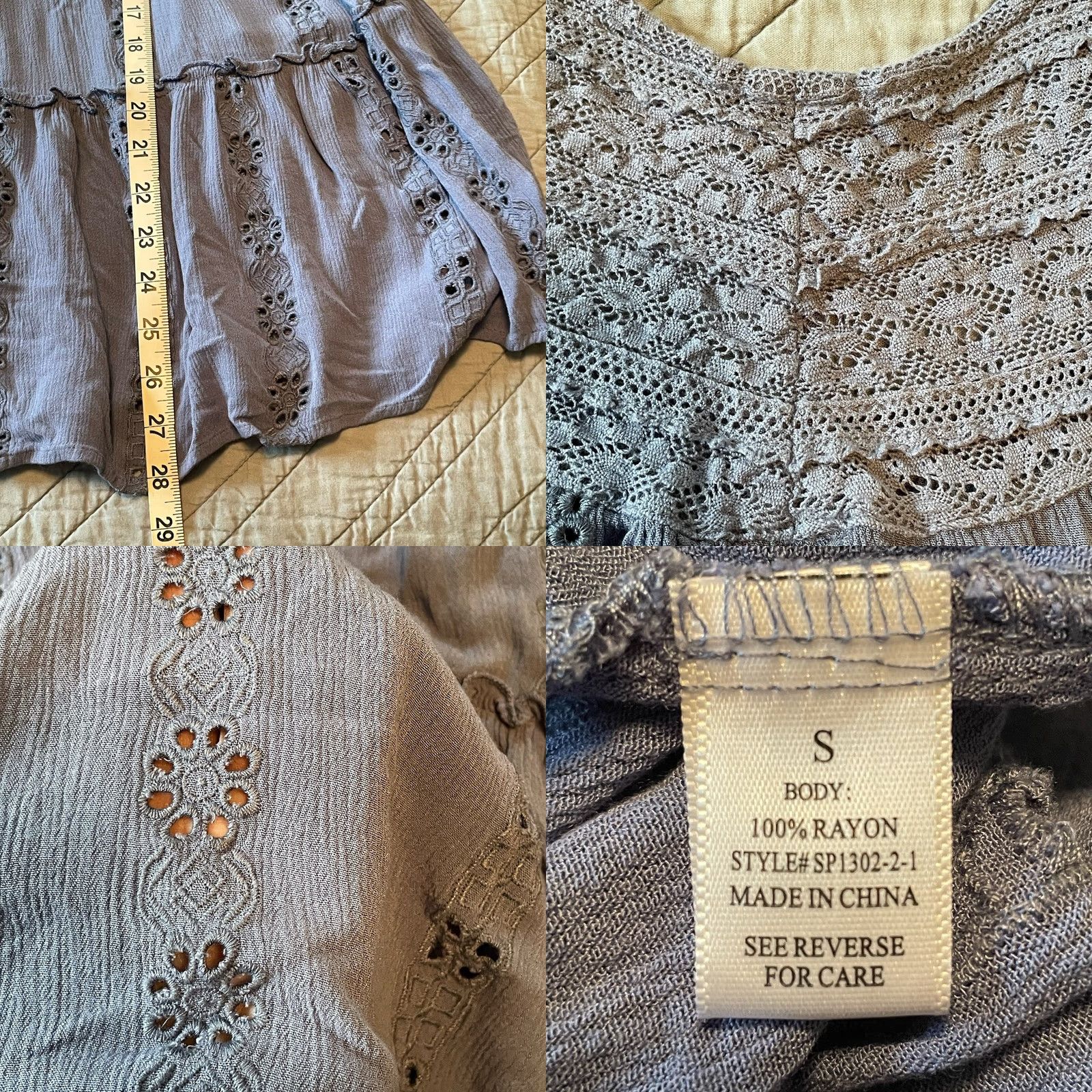 Vintage Altar'd State Blouse Shirt Women Small Blue Eyelet Lace Puff Sleeve Boho Hippie Floral Peasant Vintage: No Size S / US 4 / IT 40 - 8 Thumbnail