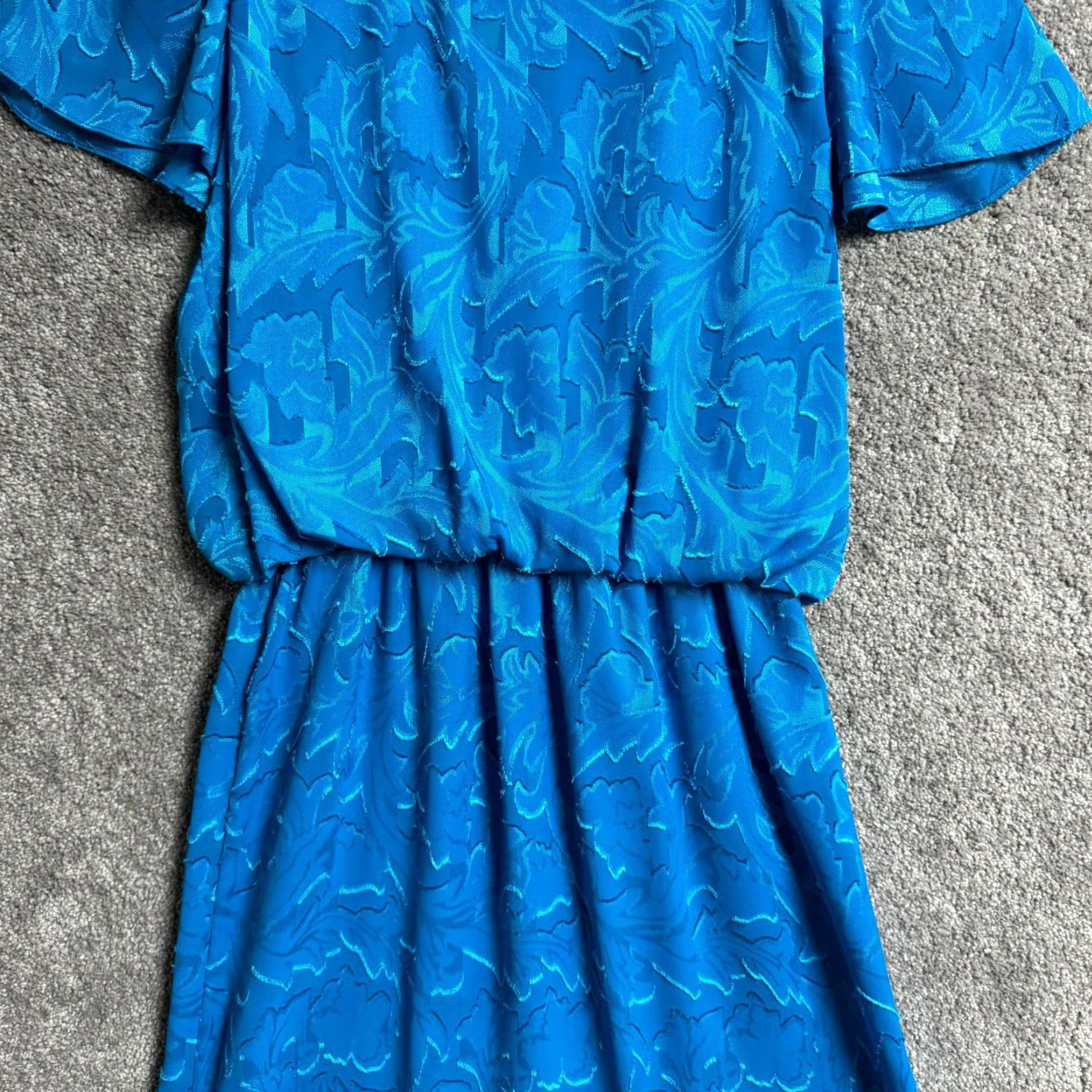 Vintage VINTAGE Lady Page Dress Blouson Waist Midi 80s Blue Jacquard Textured Fringes Floral Party/Cocktail Women Size 8 Mens? No. Size M / US 6-8 / IT 42-44 - 3 Thumbnail