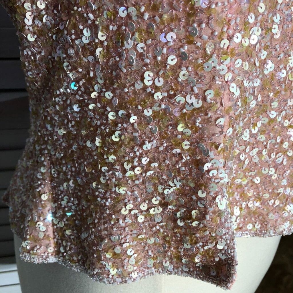 Vintage beaded sequined silk shiny pink blouse cocktail Sz XL Size XL / US 12-14 / IT 48-50 - 14 Thumbnail