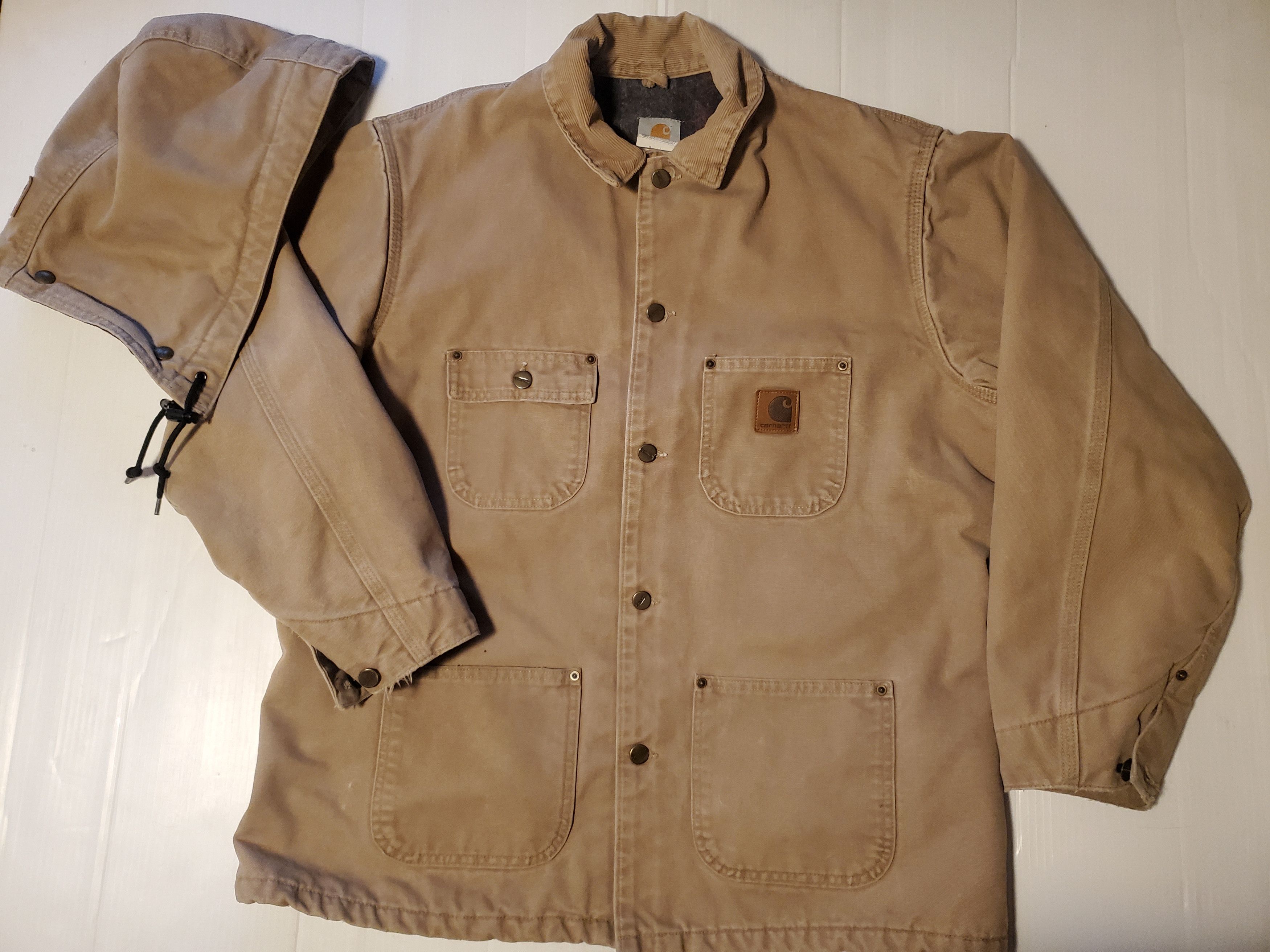image of Carhartt Blanket Lined Work Jacket With Matching Hood in Sandstone Tan, Men's (Size Large)