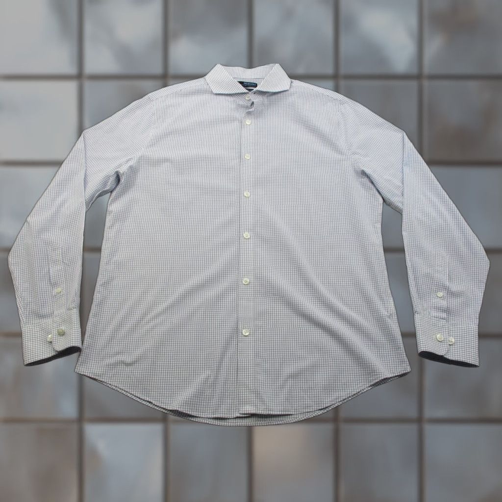Murano Murano Shirt Mens Large Blue White Check Button Down Slim Fit Dress Shirt Size 42R - 1 Thumbnail