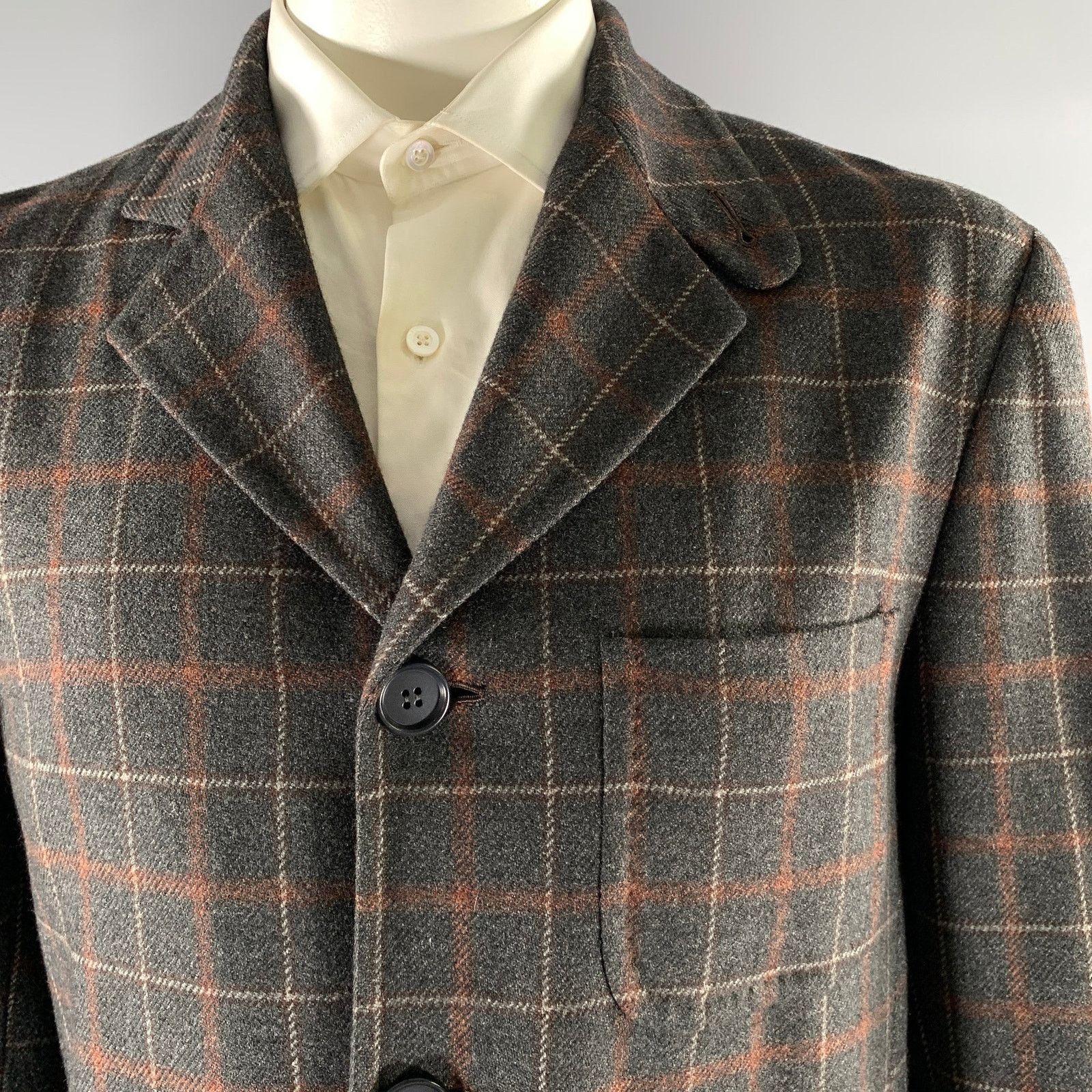 Kiton KITON Size Brown Plaid Cashmere Notch Lapel Sport Coat Size 40R - 2 Thumbnail