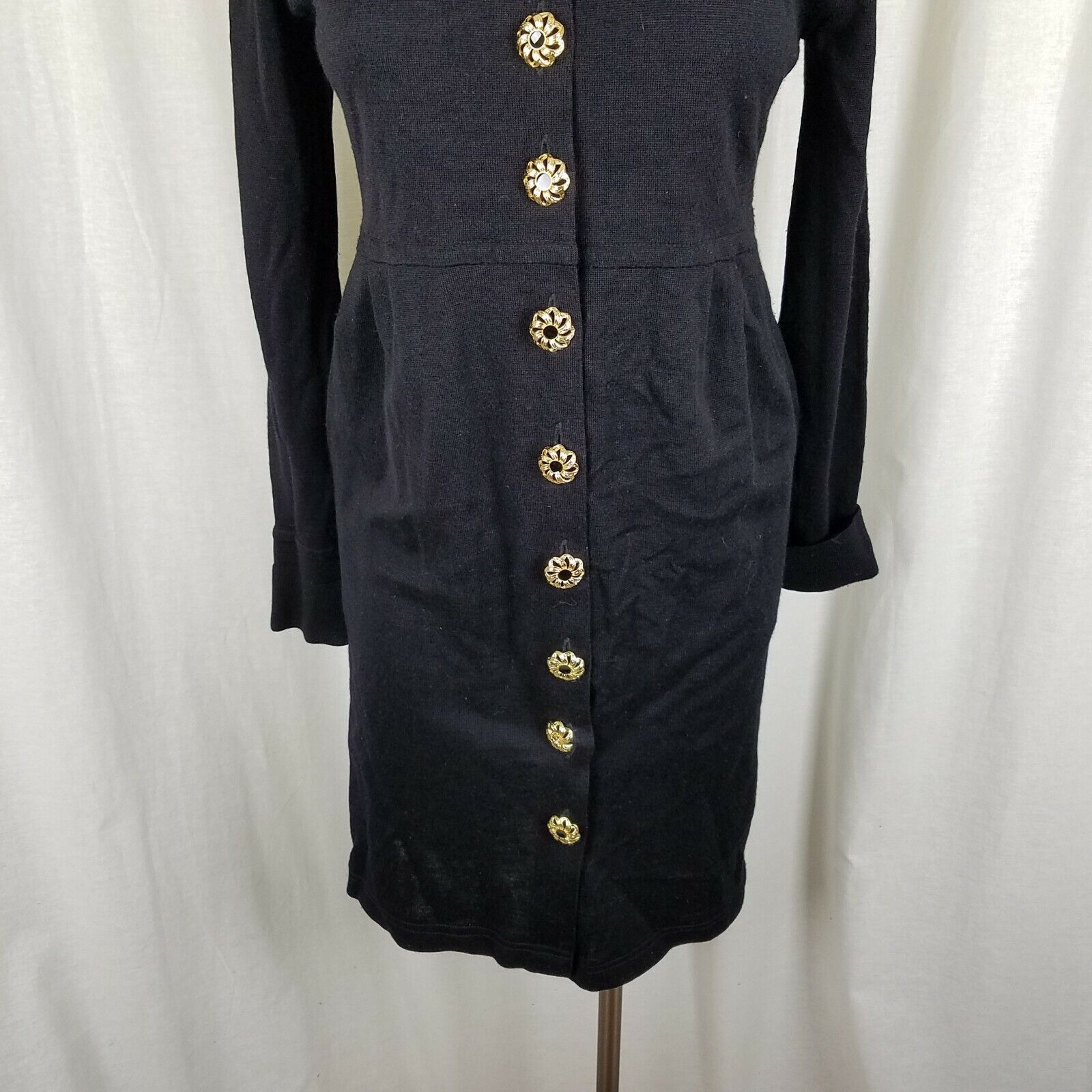 Vintage Vtg Santana Double Knit Sweater Coat Dress S M Gold Buttons Size M / US 6-8 / IT 42-44 - 3 Thumbnail