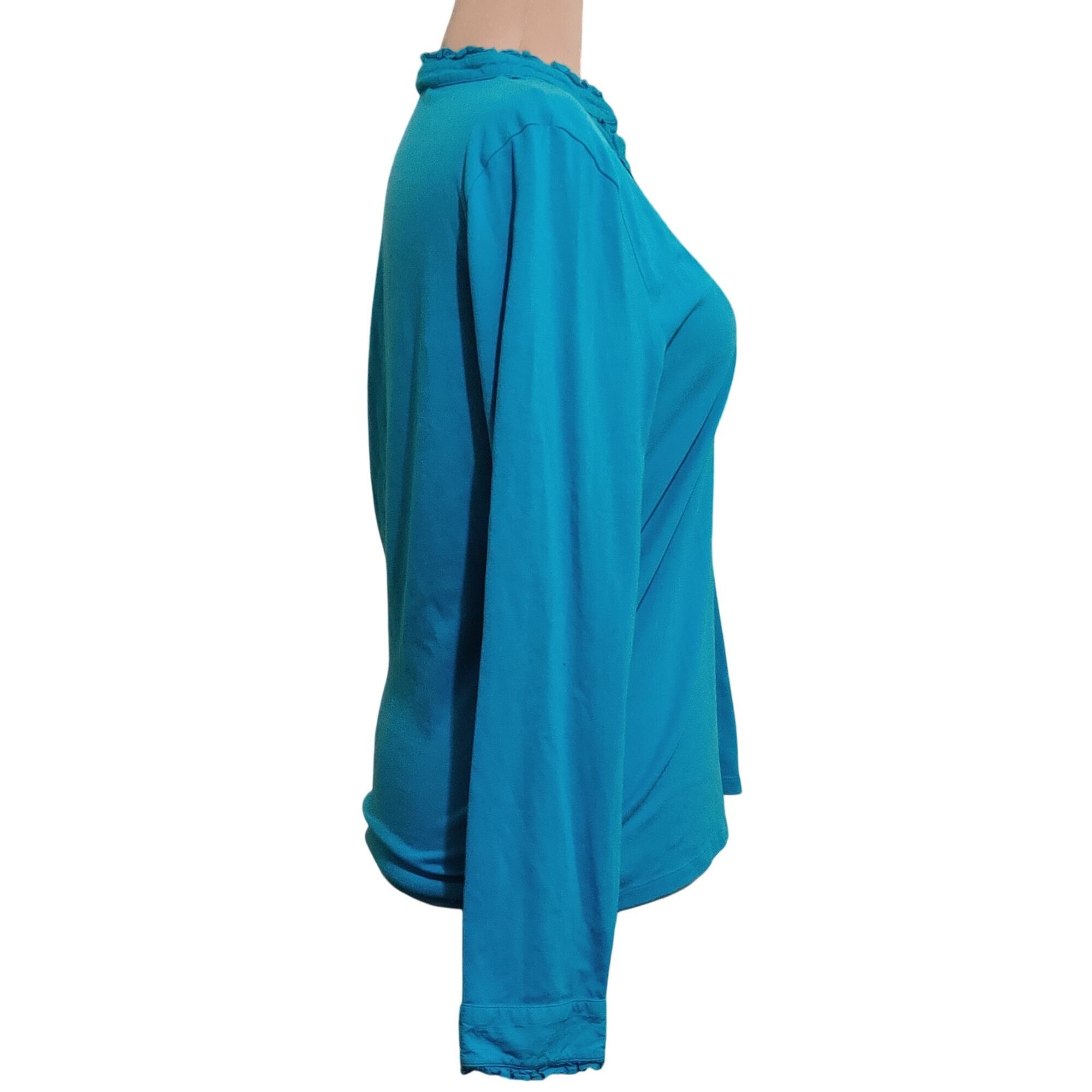 Charter Club Charter Club XL Teal Ruffle Front Pintuck Blouse Long Sleeve Size XL / US 12-14 / IT 48-50 - 4 Thumbnail