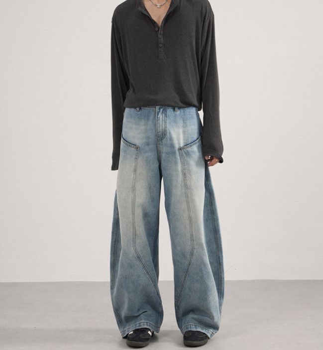Japanese Brand American-style patchwork baggy wide-leg curved jeans for men Size US 32 / EU 48 - 1 Thumbnail