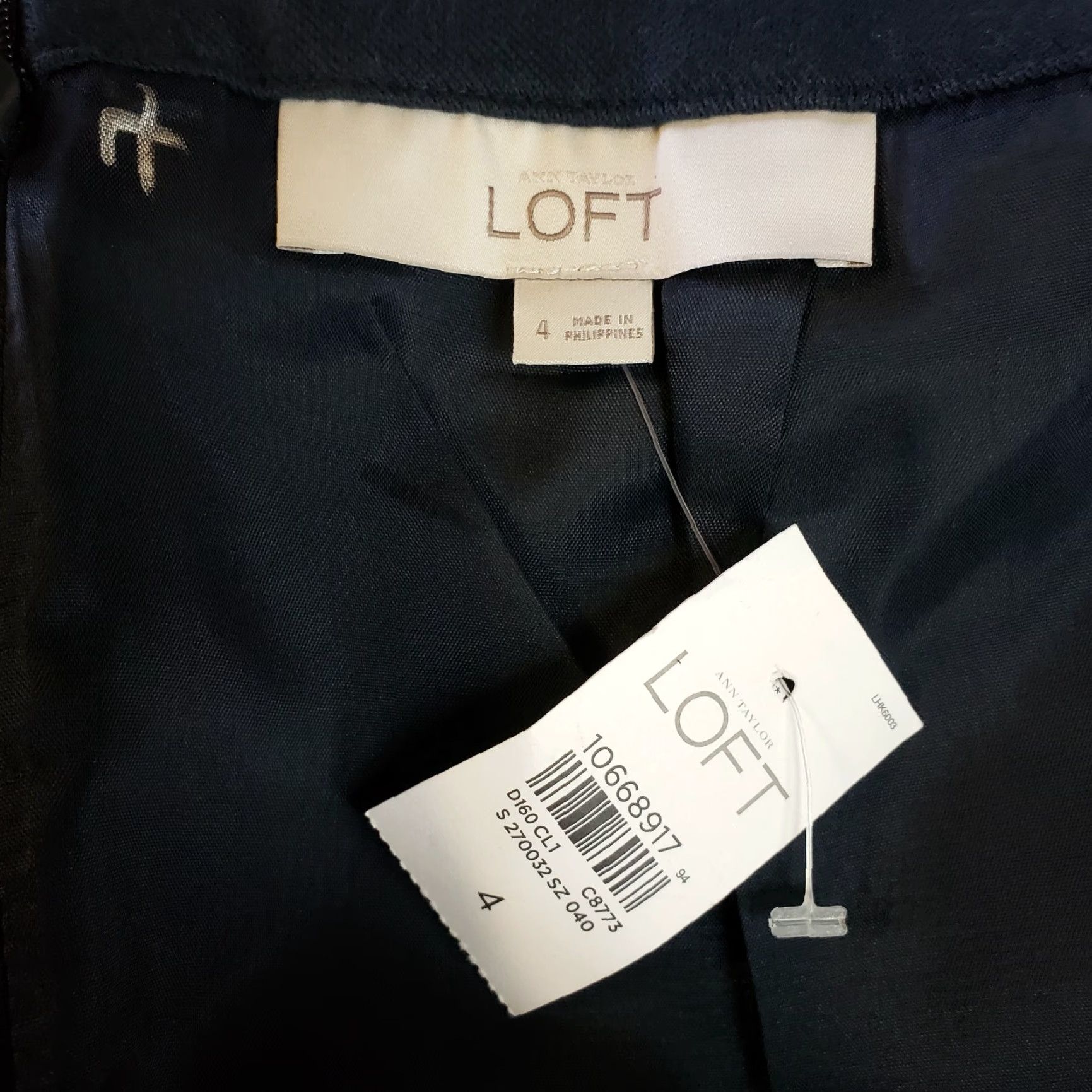 Loft VINTAGE Ann Taylor LOFT Womens Pencil Skirt Sz 4 Blue Beige Striped Cotton Blend Zips Size 27" / US 4 / IT 40 - 3 Thumbnail