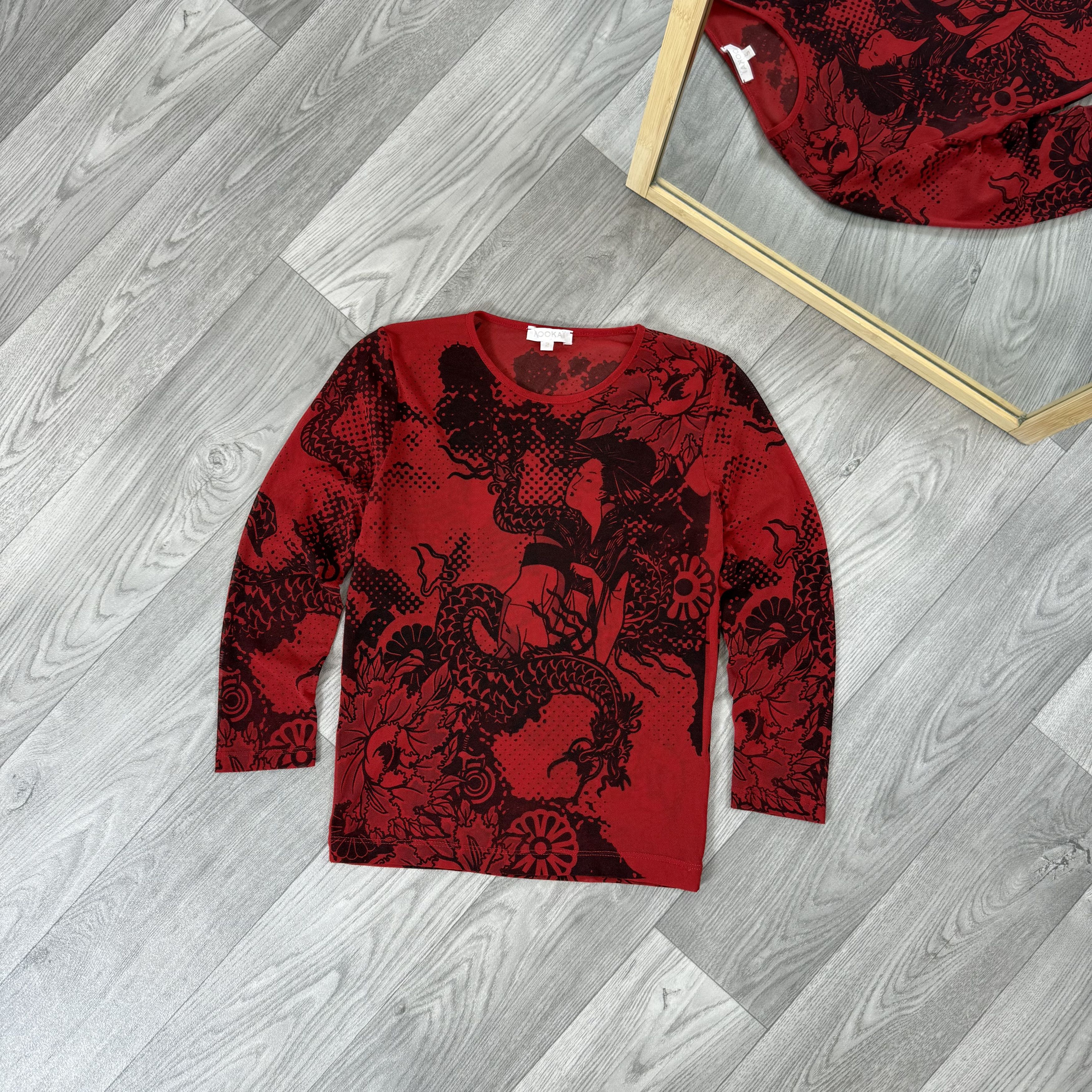 Japanese Brand Vintage Japanese Red Mesh 3/4 Graphic Blouse Top Size S / US 4 / IT 40 - 1 Thumbnail