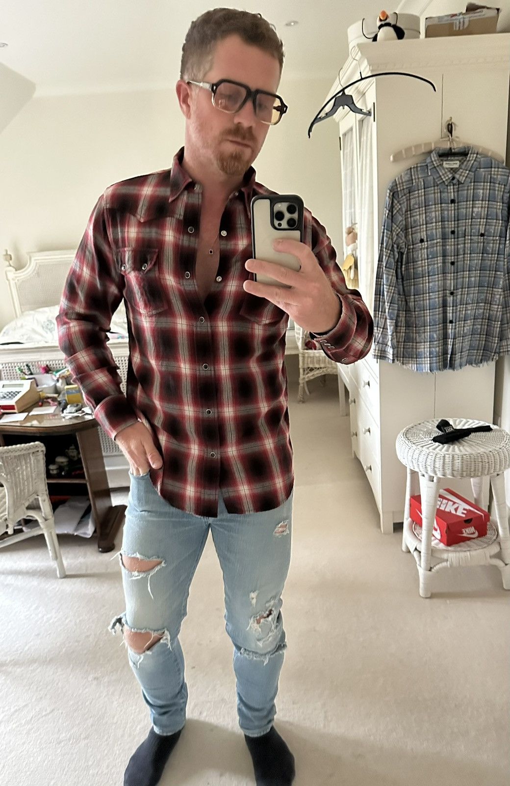 Saint Laurent Paris FW16 Saint Laurent Palladium red black flannel Hedi L Size US L / EU 52-54 / 3 - 3 Thumbnail