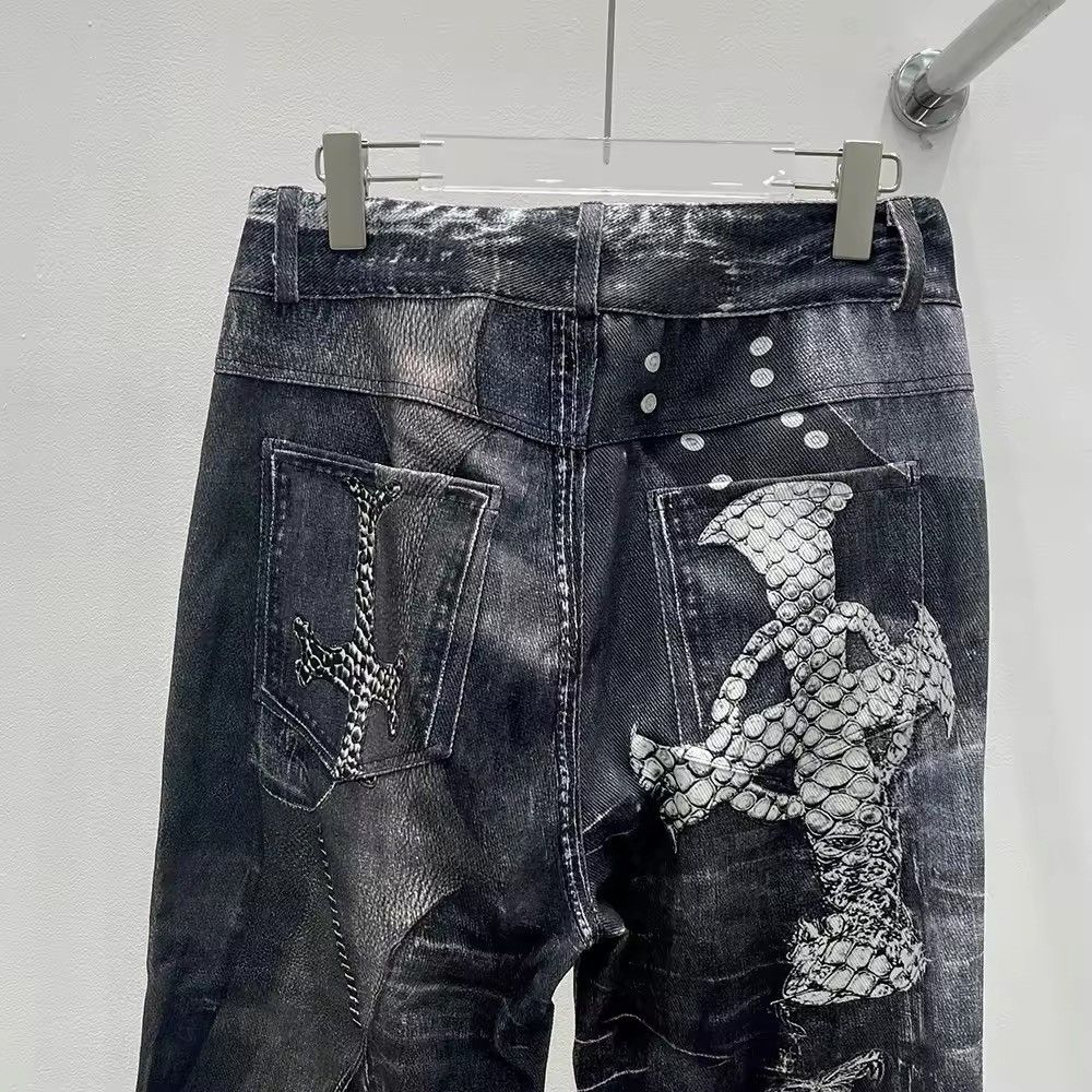 Jean Design Patchwork Printed Gothic Punk Loose Jeans Size US 35 - 5 Thumbnail