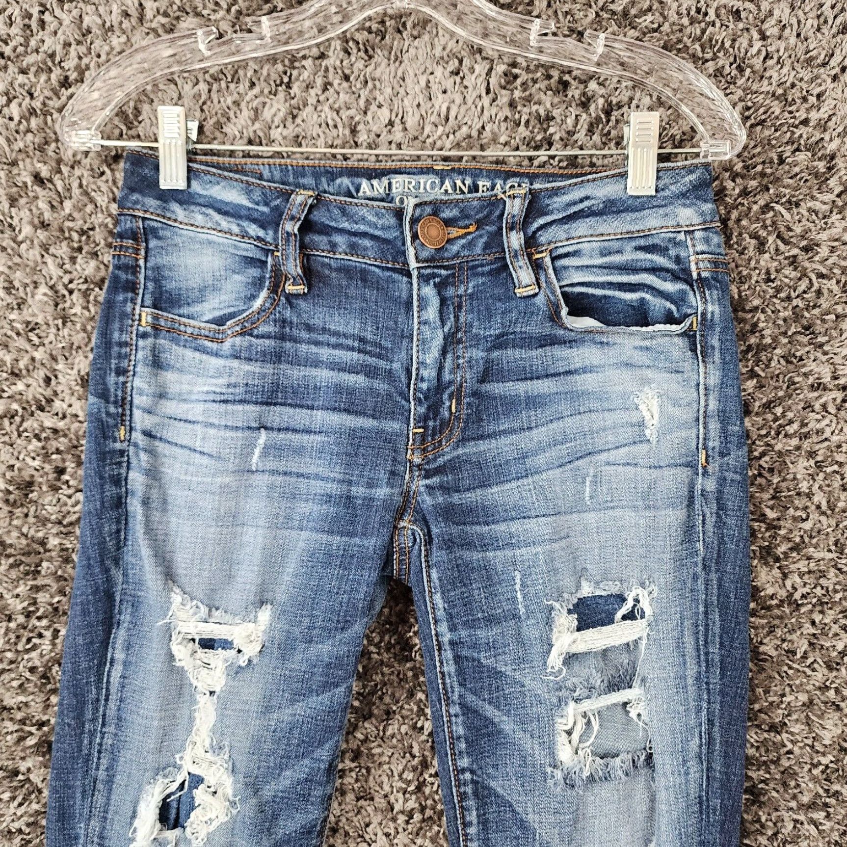 American Eagle Outfitters VINTAGE? No. Actually: AMERICAN EAGLE OUTLET Distressed Jeggings Jeans Women Size 2 28x30 Blue Size 26" / US 2 / IT 38 - 2 Thumbnail