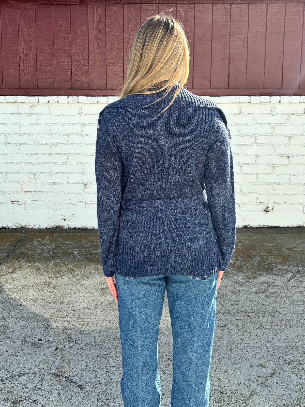 Other Navy Belted Cardigan with Fringe Trim Size M / US 6-8 / IT 42-44 - 7 Thumbnail