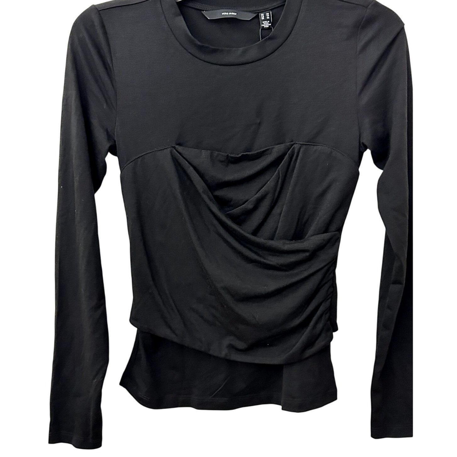 Other Vero Moda Nelly Top Ruched Knit Long Sleeves Black XS NWT Size XS / US 0-2 / IT 36-38 - 4 Thumbnail