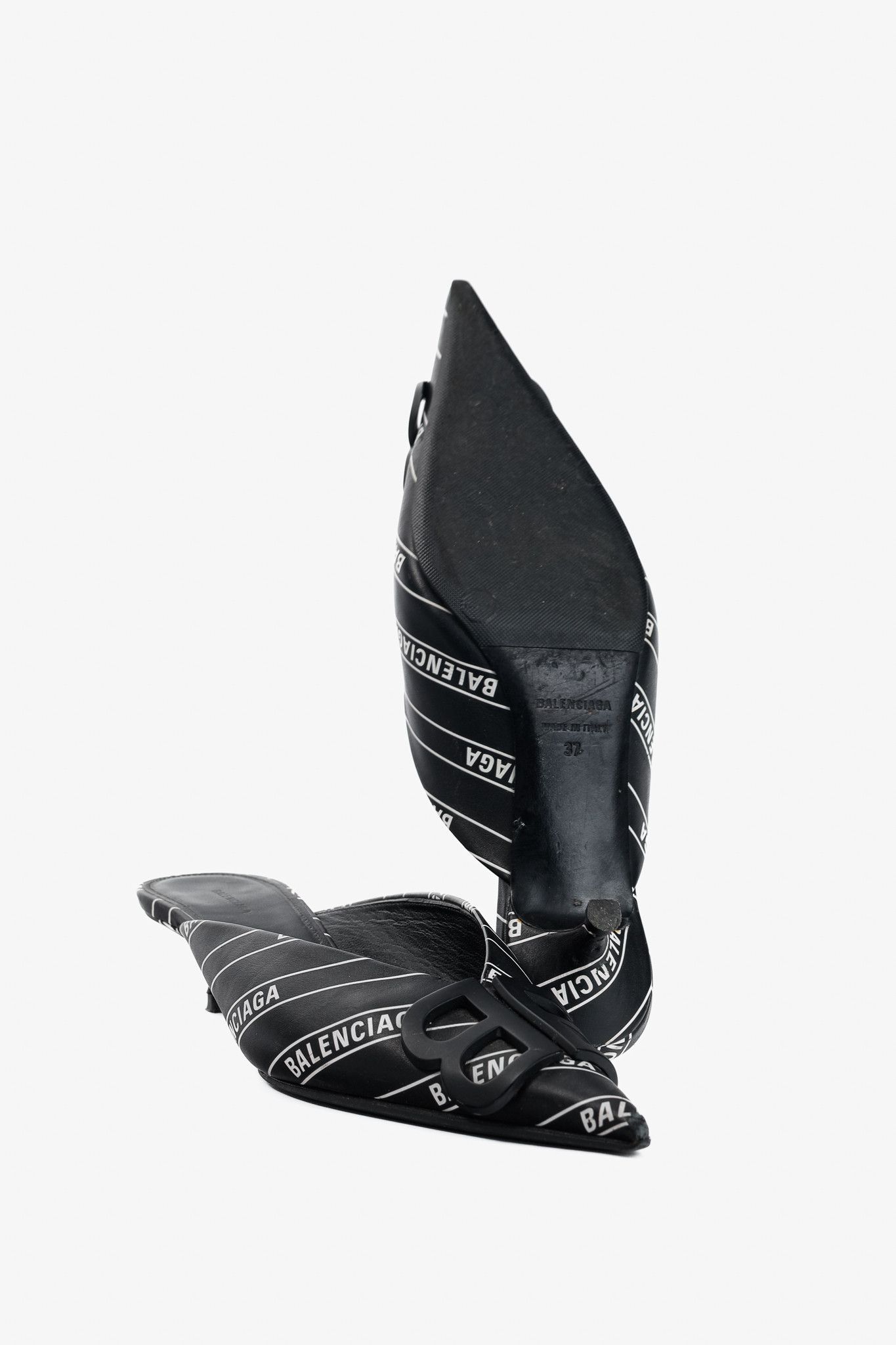 Balenciaga Balenciaga Black & White Logo-Printed BB Knife Mules Size US 6.5 / IT 36.5 - 5 Thumbnail