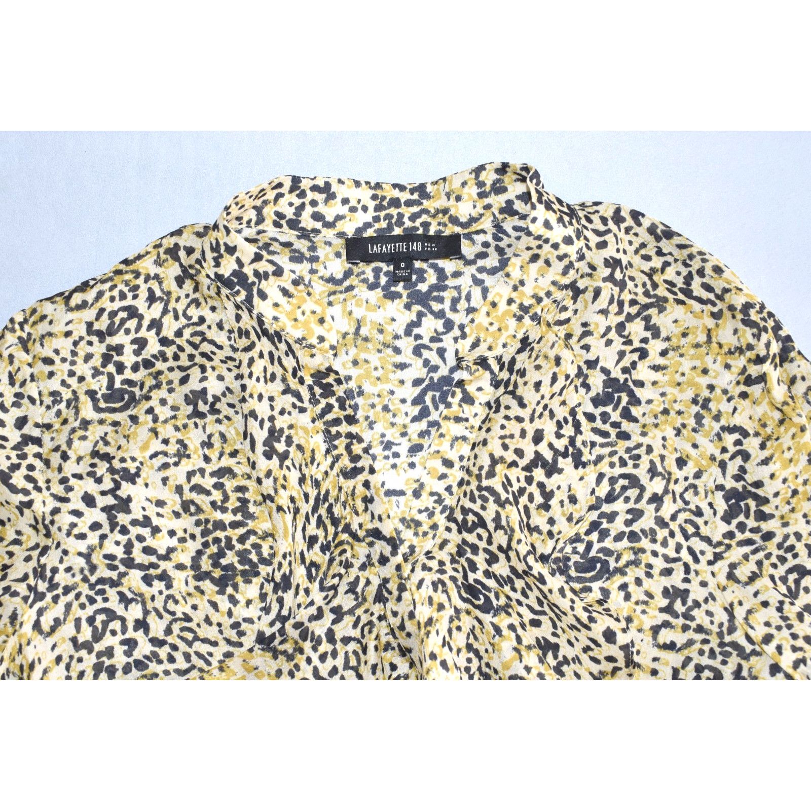 Lafayette 148 NEW LAFAYETTE 148 Leopard Print 100% Silk Ruffle Blouse Sz 0 Size XS / US 0-2 / IT 36-38 - 5 Thumbnail