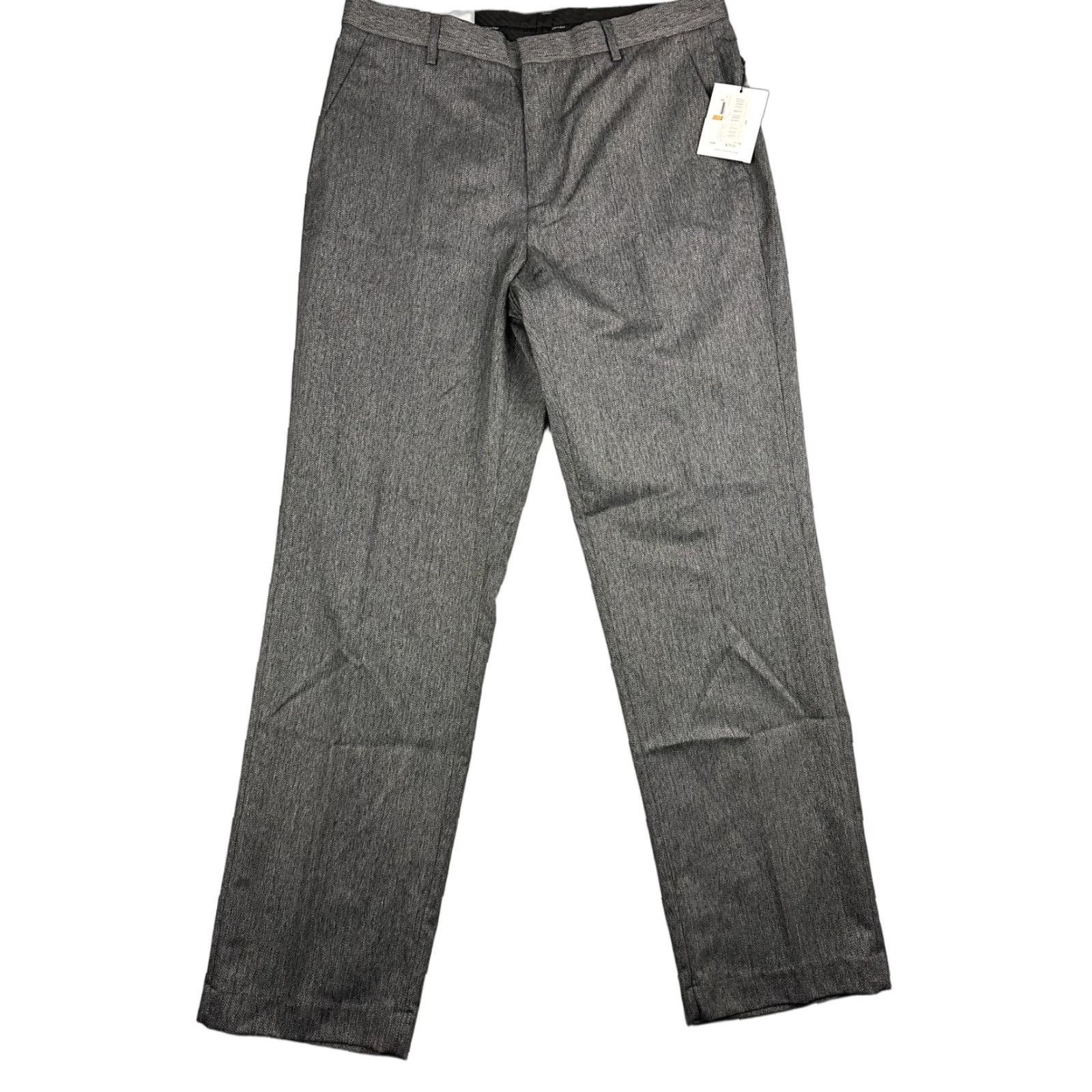 Calvin Klein CALVIN KLEIN Dress Pants Mens 33x32 Gray Herringbone Straight Fit Business NWT Size US 33 - 1 Thumbnail