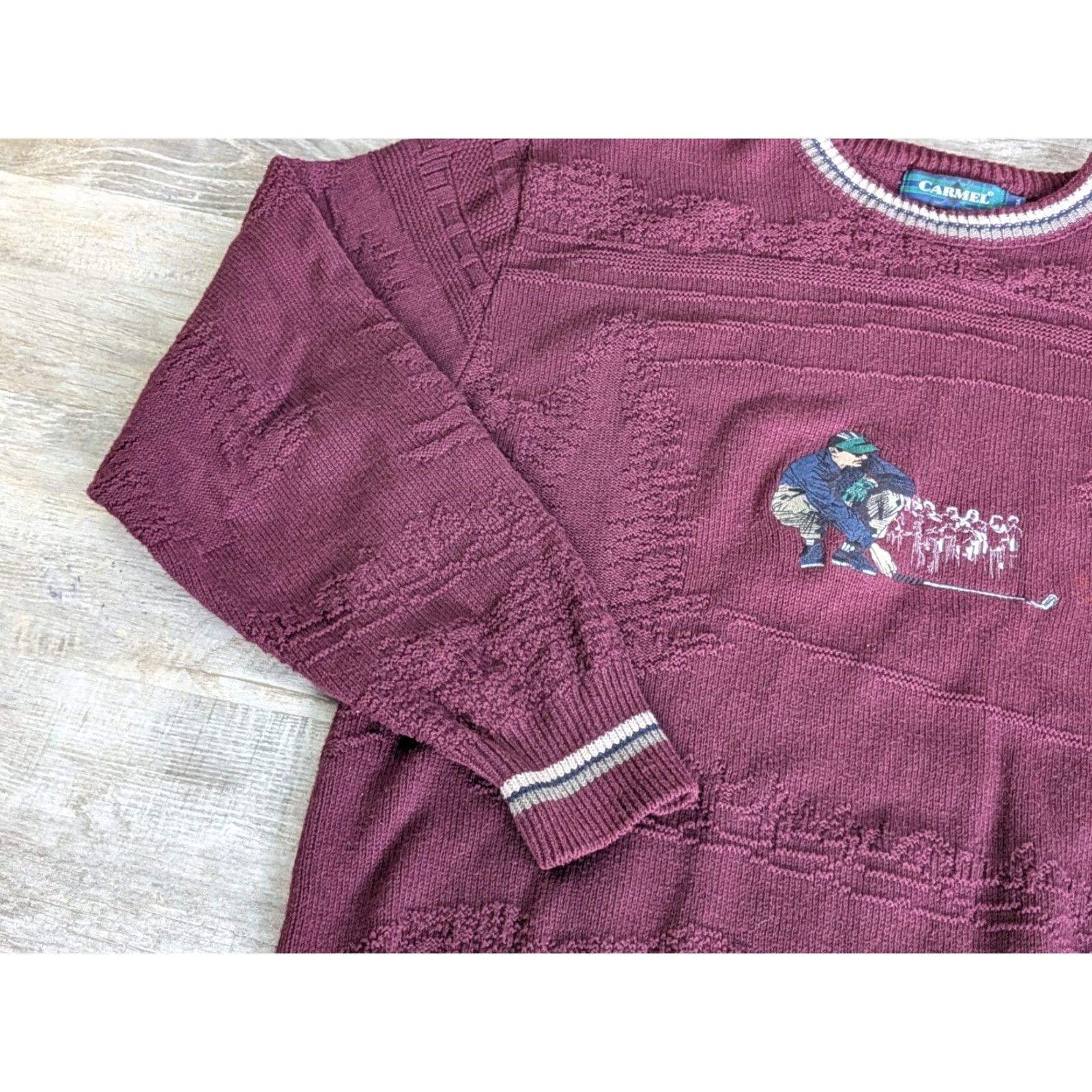 Vintage VINTAGE Carmel Mens Textured Golf Sweater Crew Neck Long Sleeve Sz L Burgundy USA Made Golf 90s Classic Sports Pullover Men Size US L / EU 52-54 / 3 - 5 Thumbnail