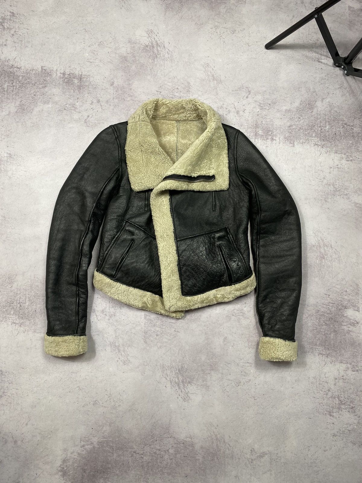 image of Archival Clothing x Rick Owens Vintage Archive Rick Owens Fur Shearling Leather Coat Y2K in Black, 