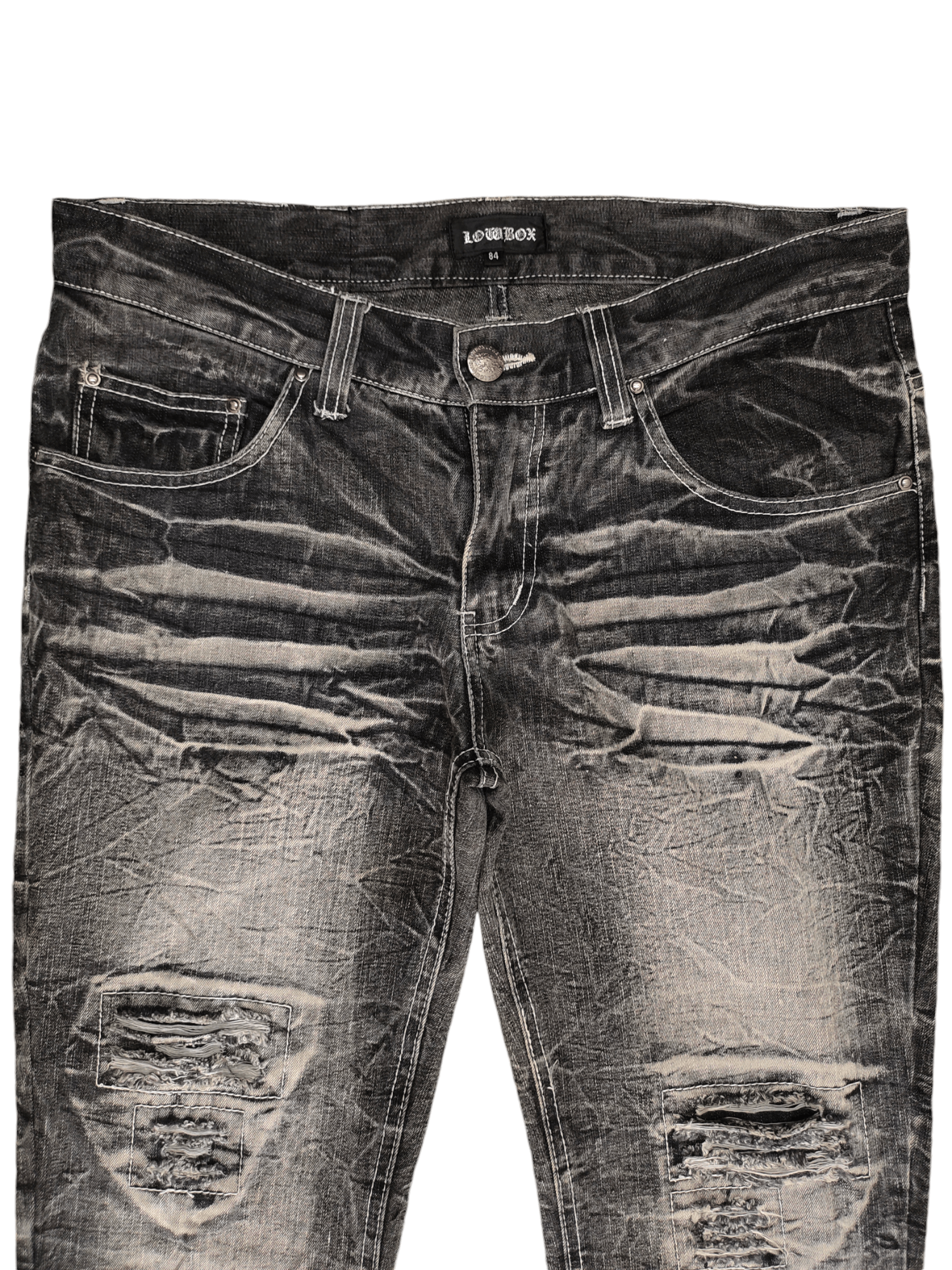LOWBOX Vintage Y2k Lowbox Clawmark Distress Faded Patchwork Jeans Size US 34 / EU 50 - 2 Thumbnail