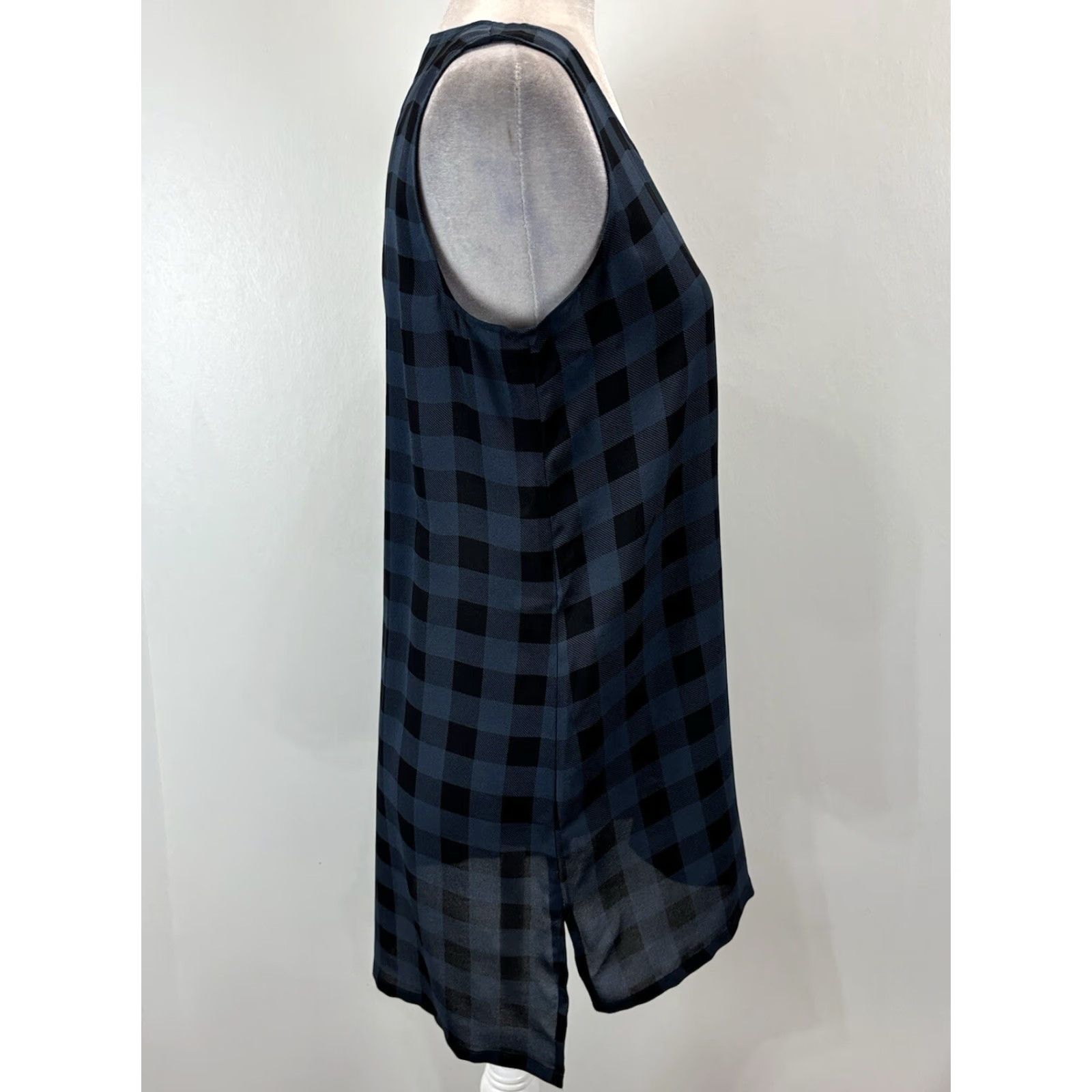Eileen Fisher Eileen Fisher 100% Silk Tank Tunic Top Sz Small Blue Black Check Lightweight Size S / US 4 / IT 40 - 4 Thumbnail