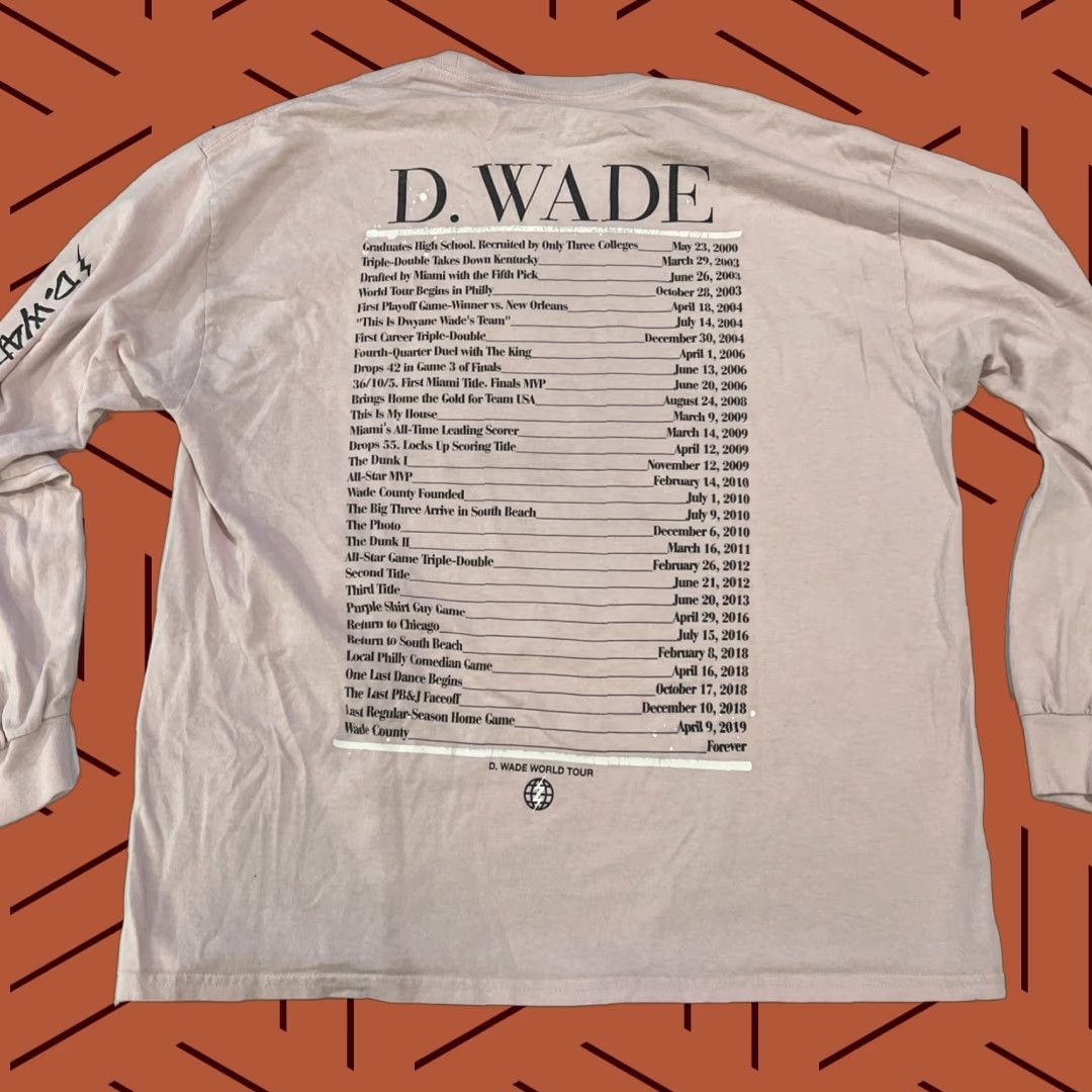NBA VINTAGE D Wade Miami Heat T-Shirt Long Sleeve XL Pink Kid Polaroid Crew Neck Graphic Print NBA Fan Mens Size US XL / EU 56 / 4 - 1 Thumbnail