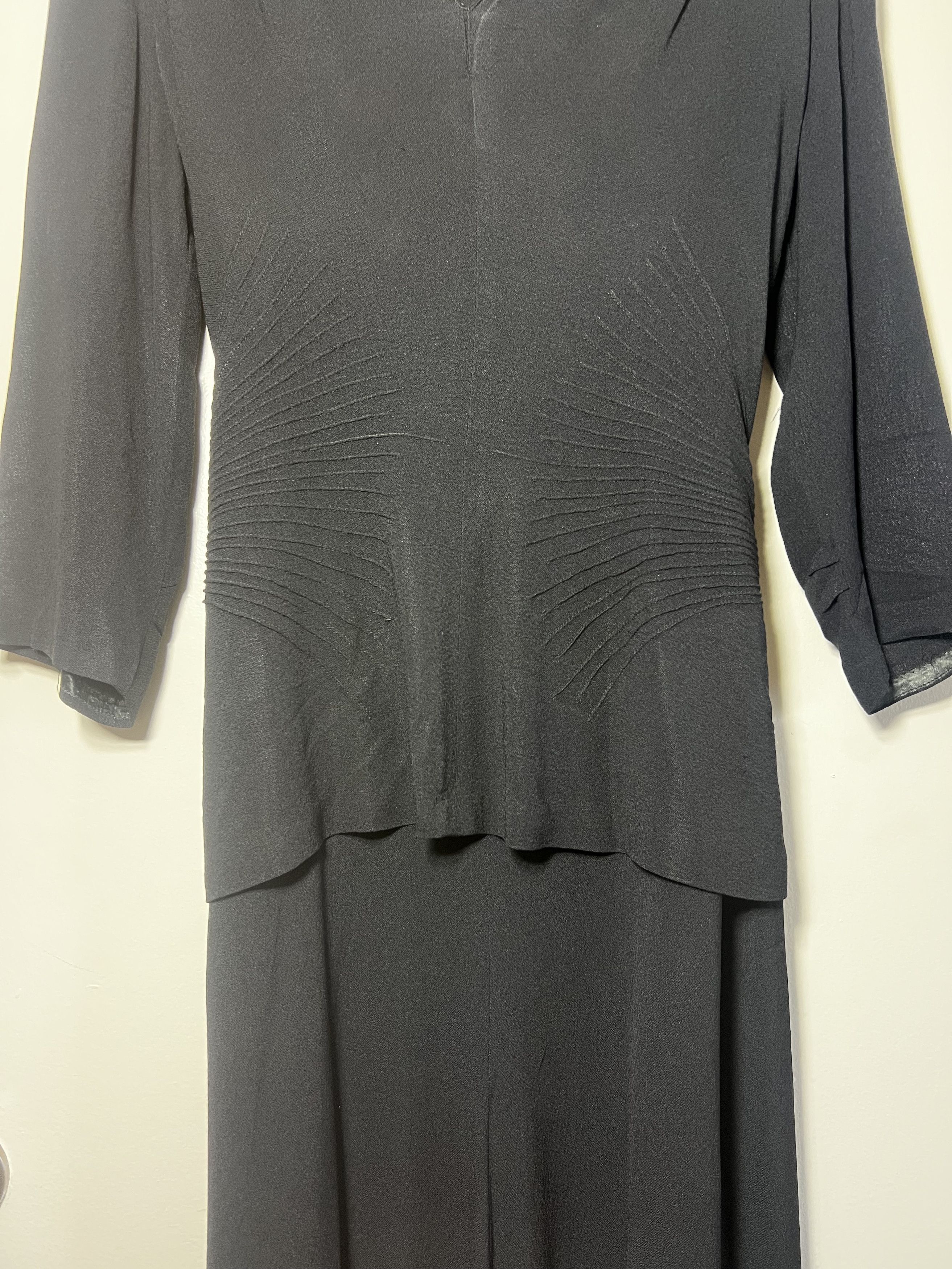 Vintage Vintage 1940's Black Sheer Ruched Afternoon Dress Size L / US 10 / IT 46 - 5 Thumbnail